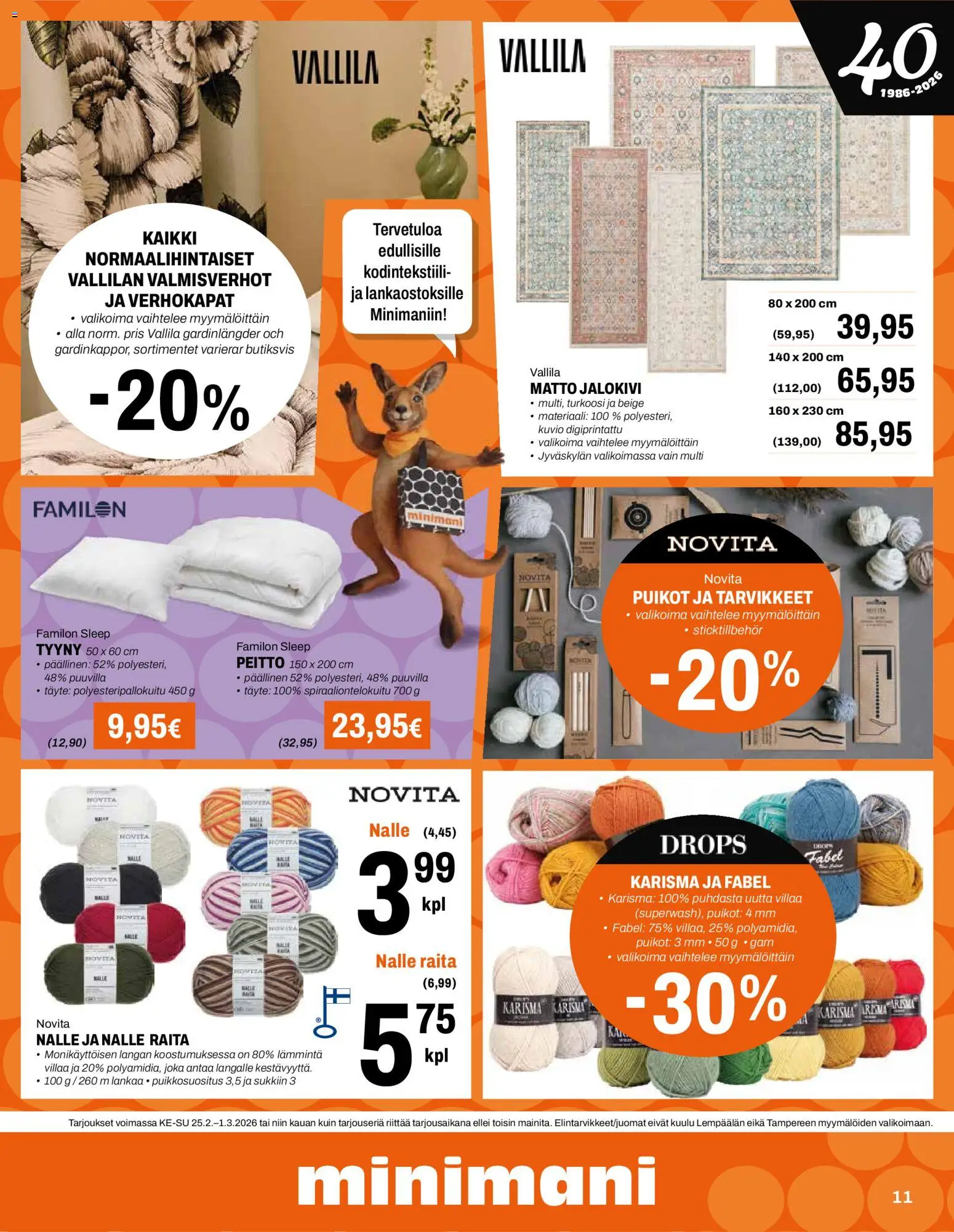 Minimani tarjoukset – voimassa 25.02.2026 alkaen | Sivu: 11 | Tuotteet: Tyyny, Matto, Peitto