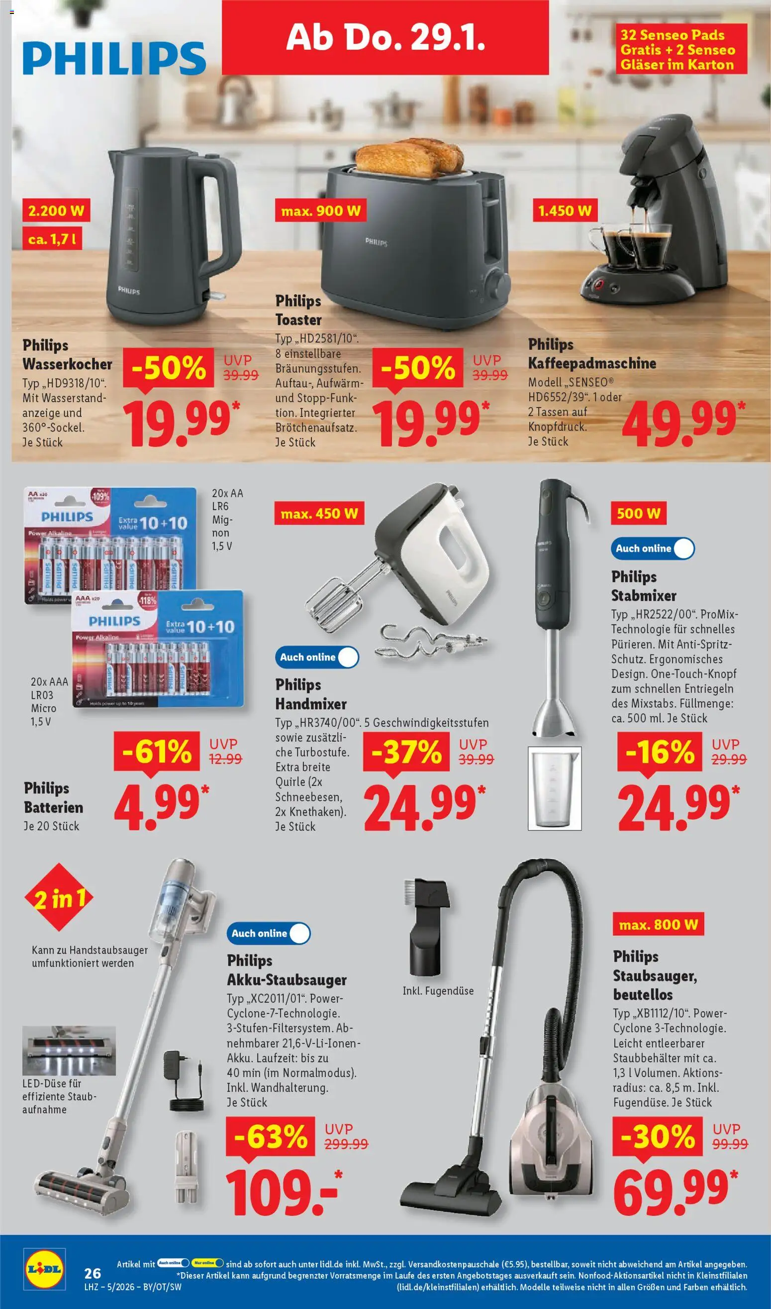 Lidl Prospekt Gundelsheim – gültig ab 26.01.2026 | Seite: 48 | Produkte: Toaster, Batterien, Handmixer, Stabmixer