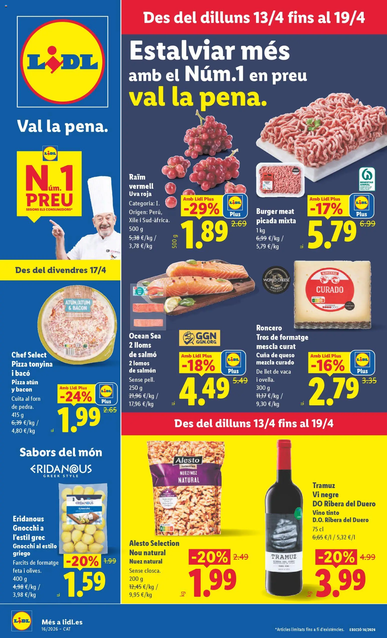 Lidl folleto │ válido desde el 13.04.2026 | Página: 1 | Productos: Queso, Pizza, Vino, Cuna
