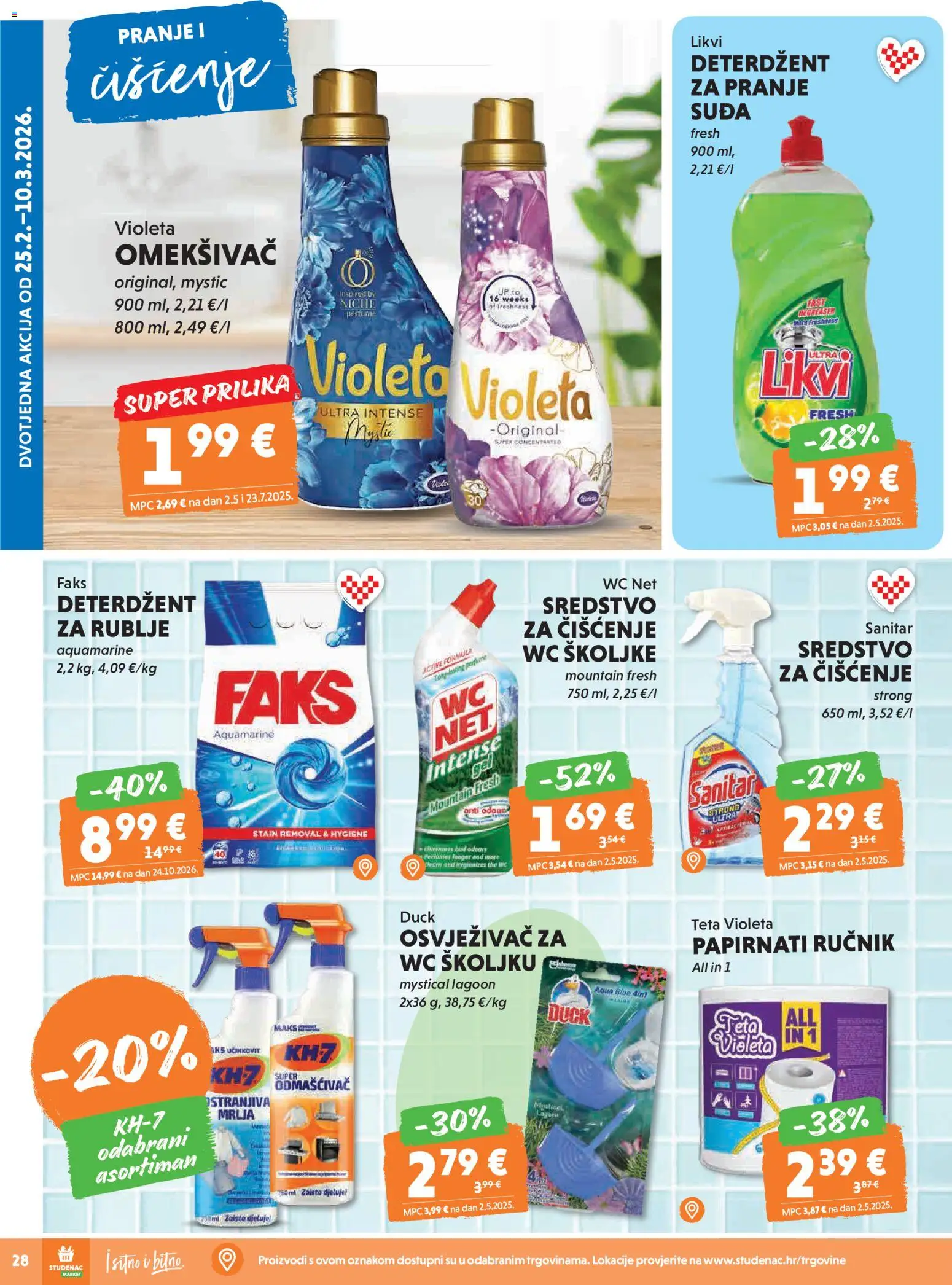 Studenac katalog | vrijedi od 25.02.2026 | Stranica: 28 | Proizvodi: Faks, Deterdžent, Violeta, WC Net