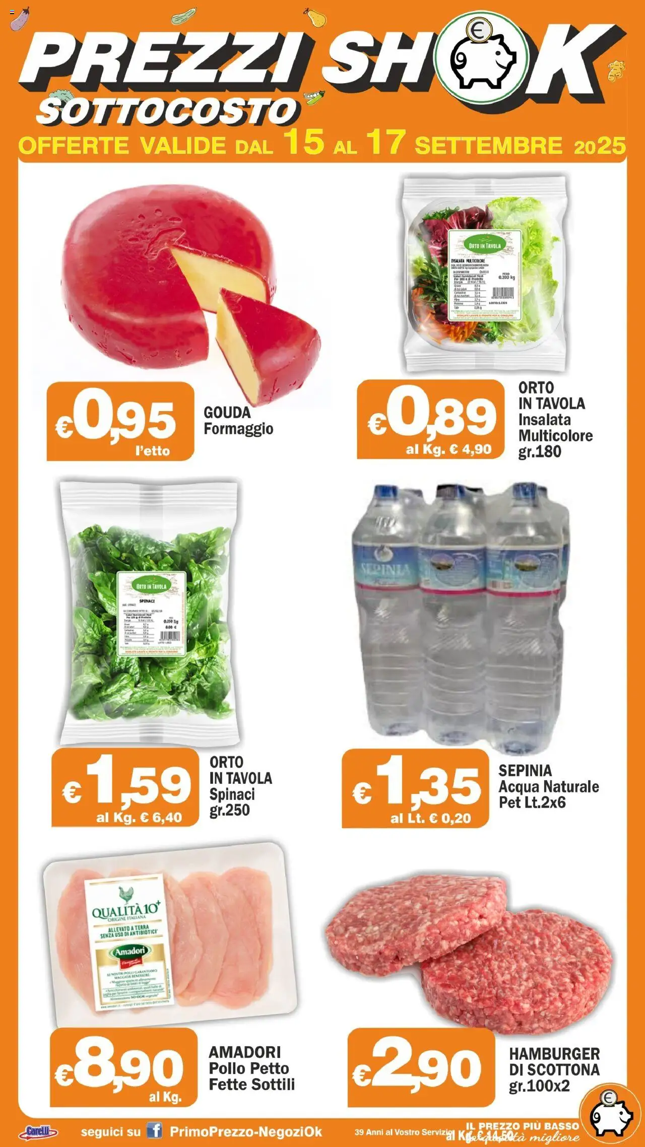 Volantino Primo Prezzo del 15.09.2025 | Pagina: 2 | Prodotti: Pollo, Acqua, Hamburger, Terra