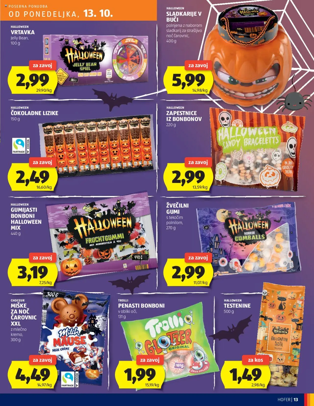 Novi Hofer katalog ponudbe – veljaven od 09.10.2025 | Stran: 13 | Izdelki: Bonboni, Žvečilni gumi, Kos, Testenine