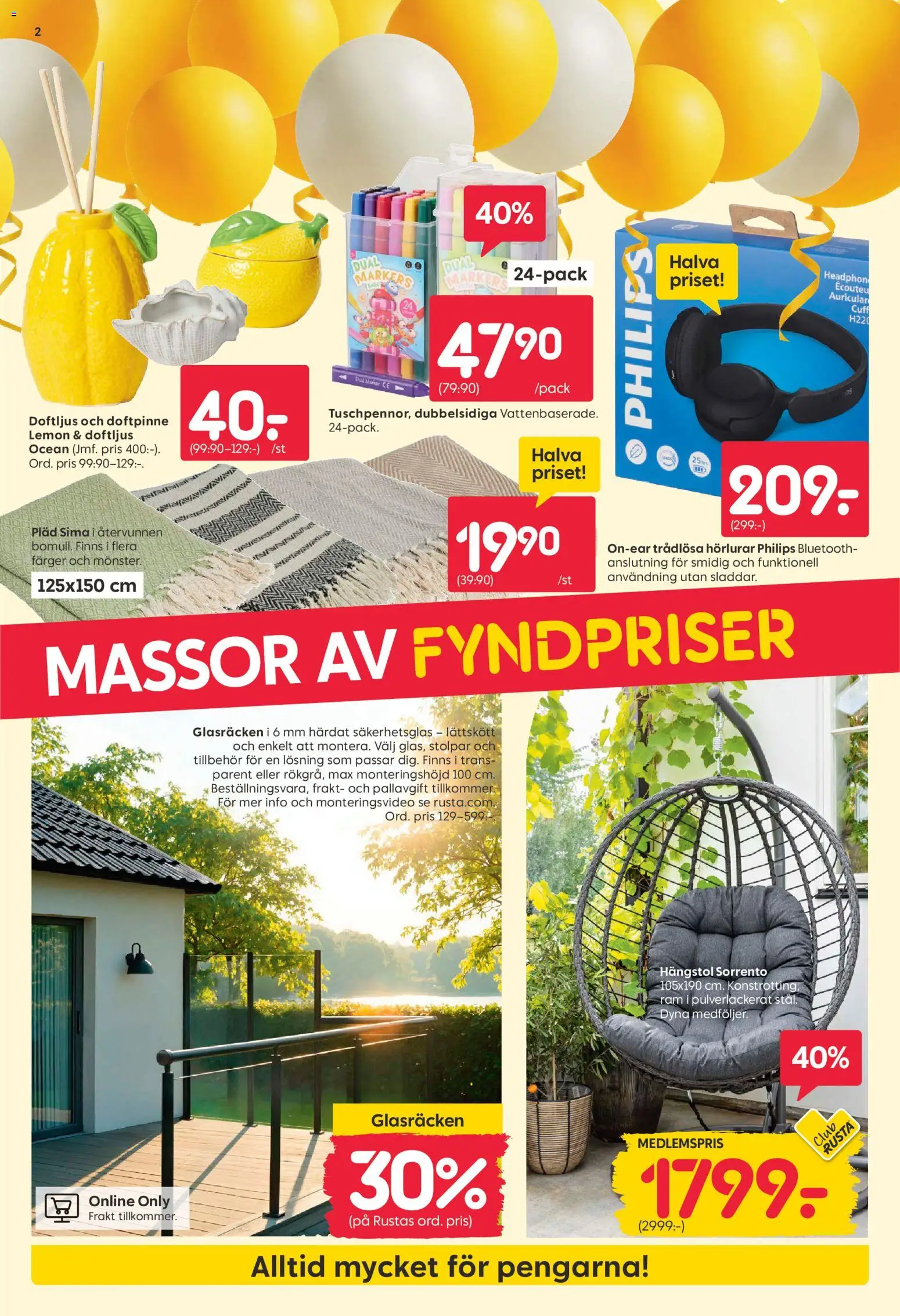 Rusta reklamblad aktuell från 20.04.2026 | Sida: 2 | Produkter: Pläd, Trådlösa hörlurar, Hörlurar