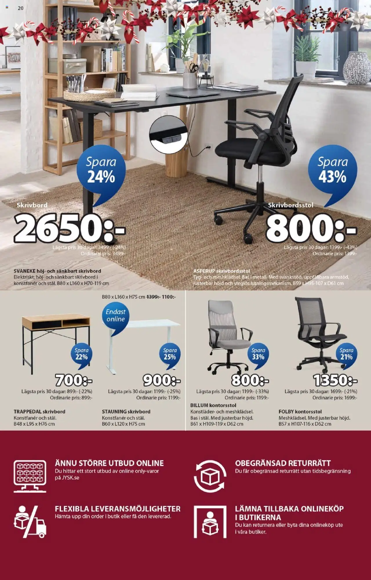 JYSK reklamblad aktuell från 20.10.2025 | Sida: 20 | Produkter: Kontorsstol, Skrivbord