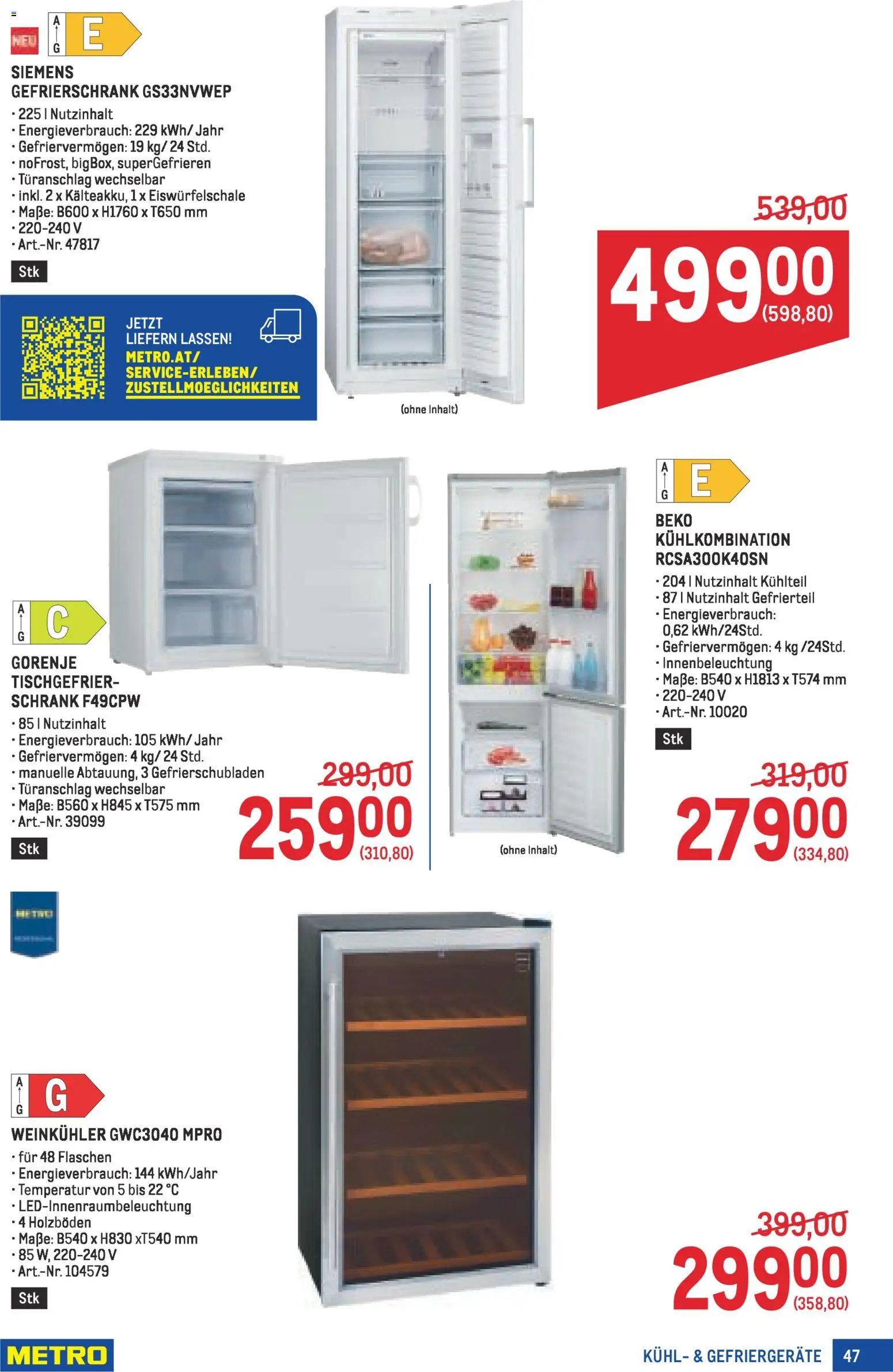 Metro Profi gültig ab 22.01.2026 | Seite: 47 | Produkte: Gefrierschrank, Schrank