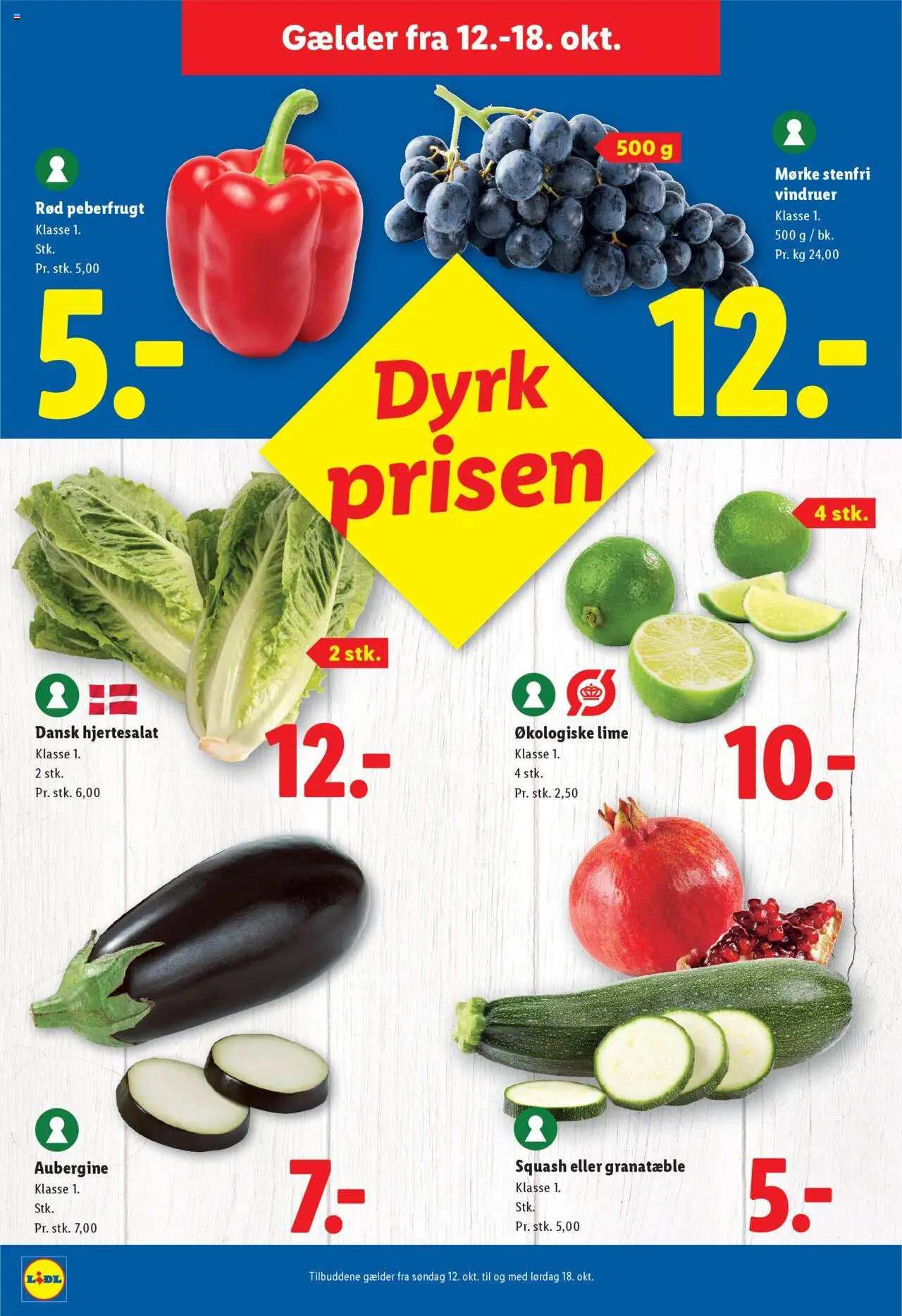 Lidl tilbudsavis – gyldig fra 12.10.2025 | Side: 16 | Produkter: Squash, Lime, Vindruer, Peberfrugt