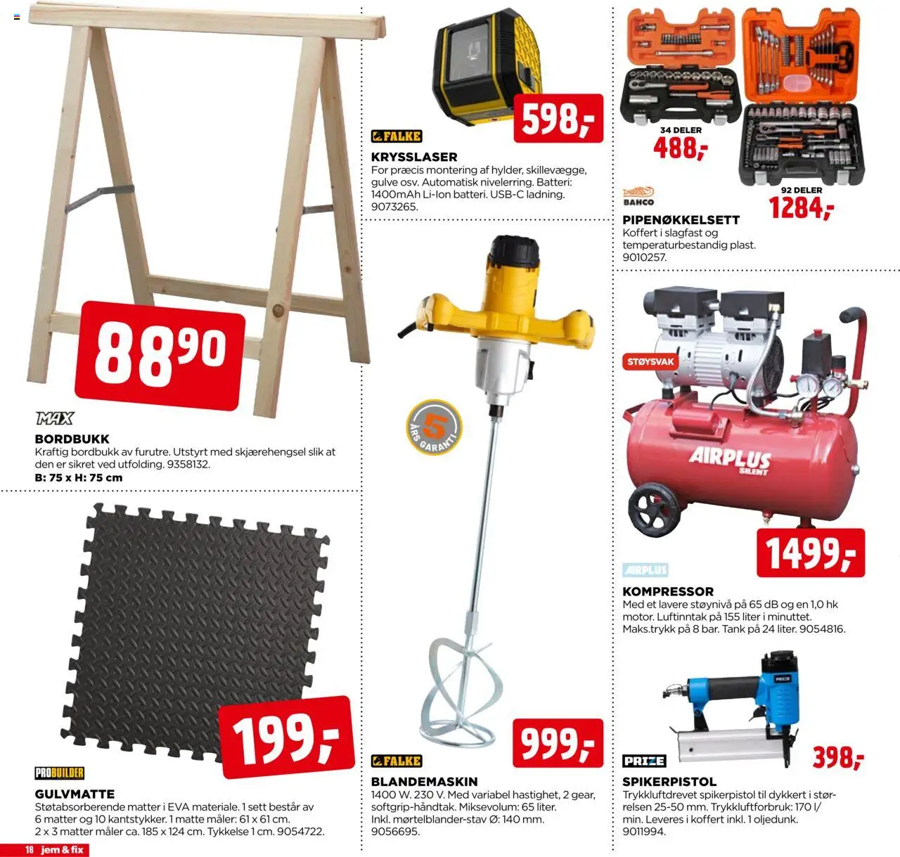  | Side: 18 | Produkter: Spikerpistol, Kompressor, Koffert, Суміш дитяча