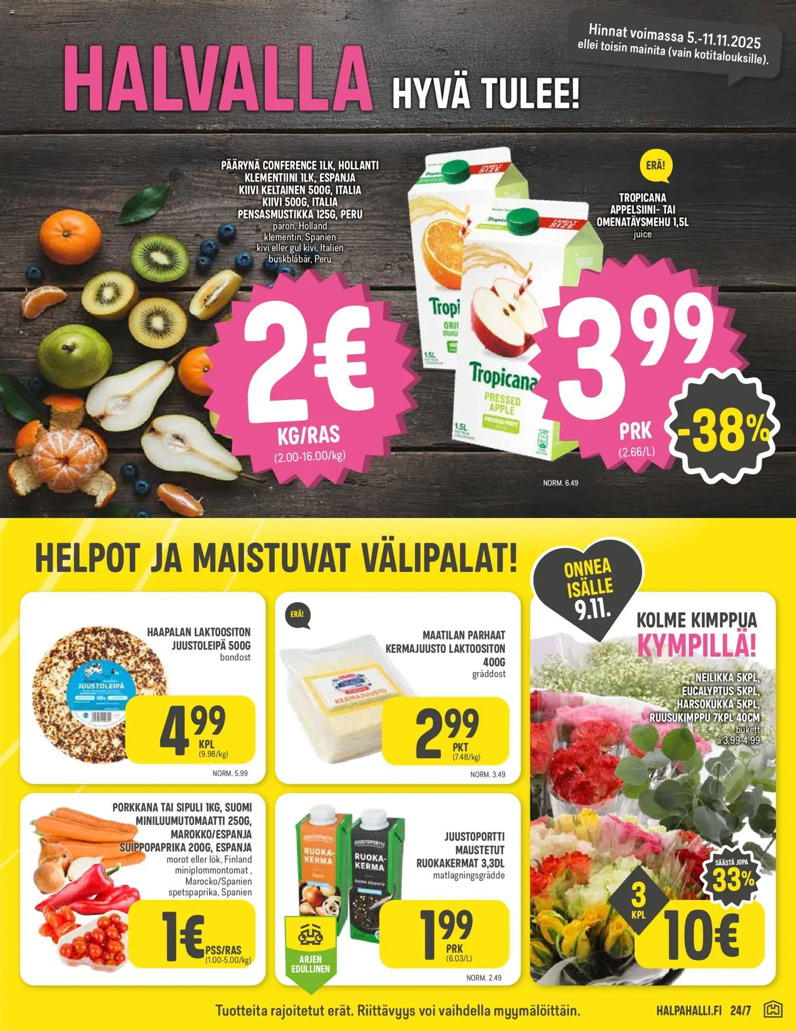 Halpa Halli tarjoukset – voimassa 05.11.2025 alkaen | Sivu: 3 | Tuotteet: Kermajuusto, Klementiini, Voi, Porkkana