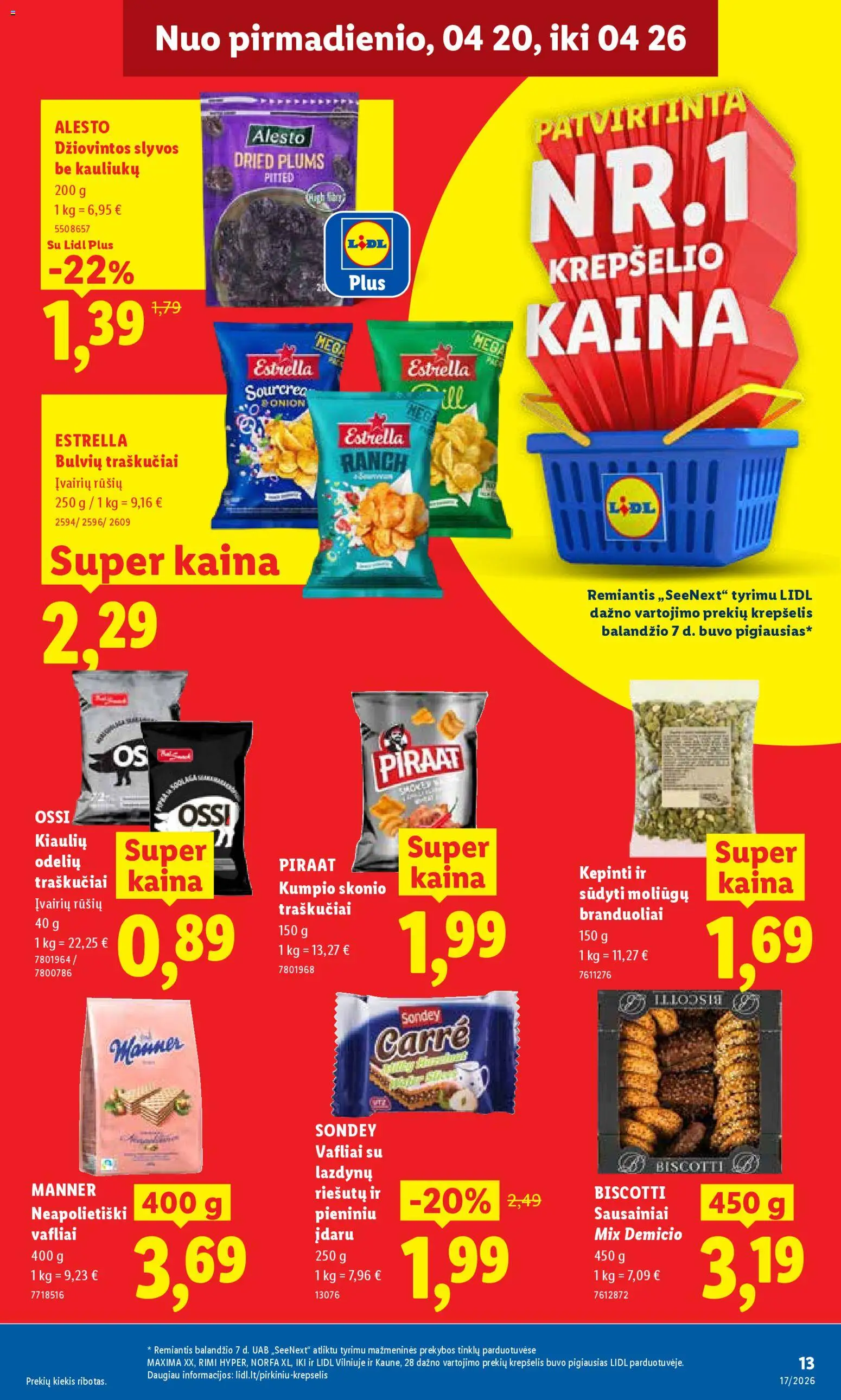 LIDL akcijos nuo 20.04.2026 | Puslapis: 13 | Prekių: Sausainiai, Krepšelis, Vafliai, Traškučiai