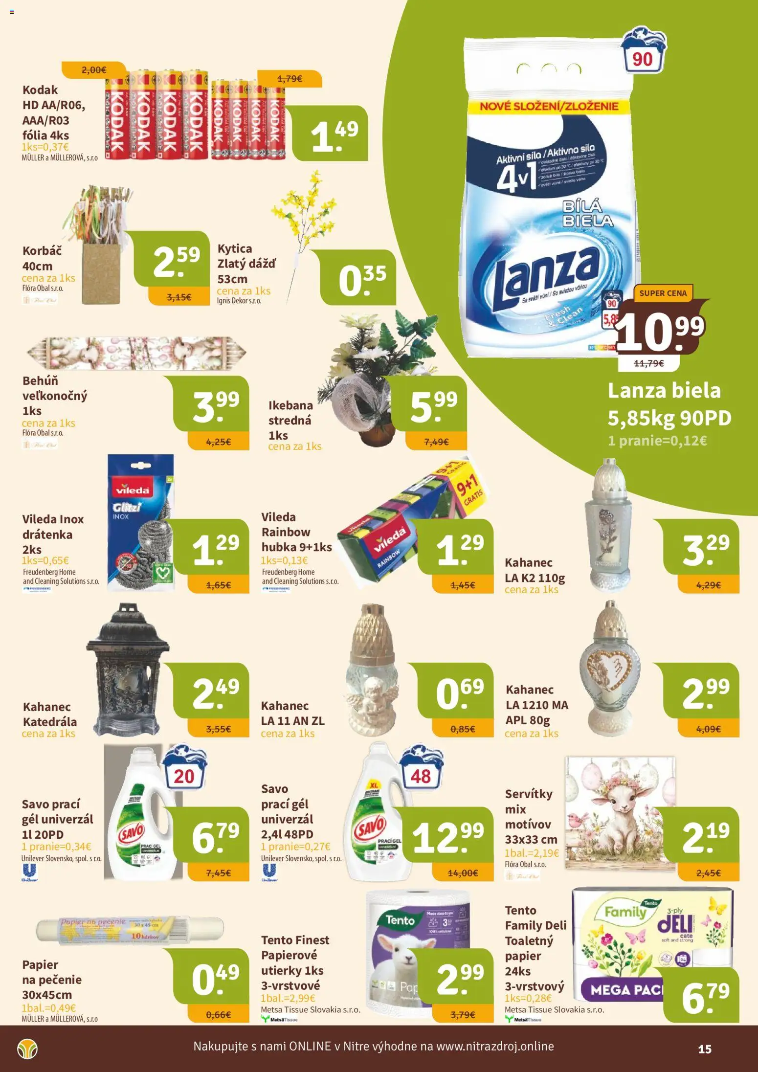 Nové Nitrazdroj akcie – leták je platný od 18.03.2026 | Strana: 15 | Produkty: Savo, Hubka, Flora