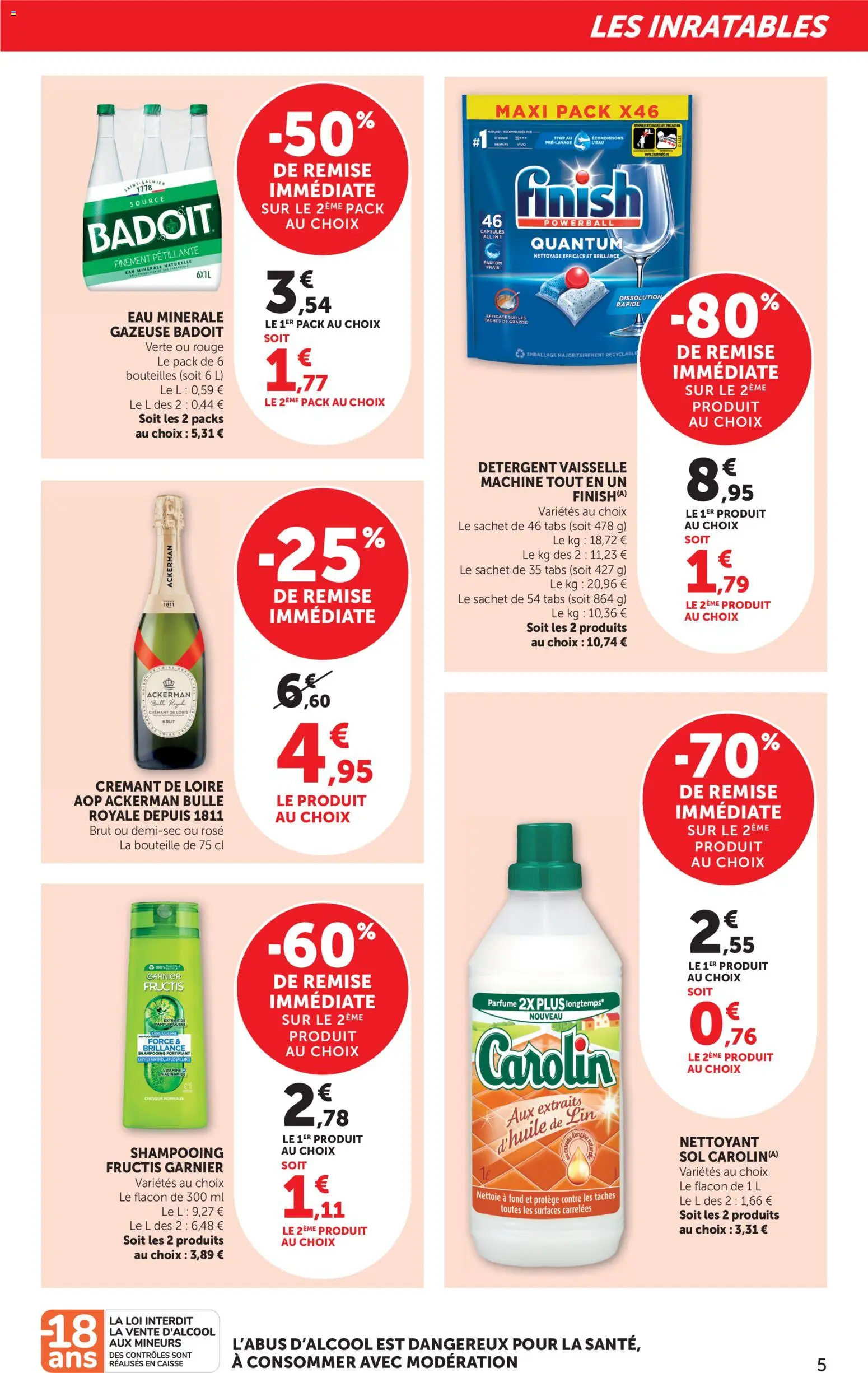 {H1} | Page: 5 | Produits: Badoit, Pamplemousse, Détergent, Eau minérale naturelle