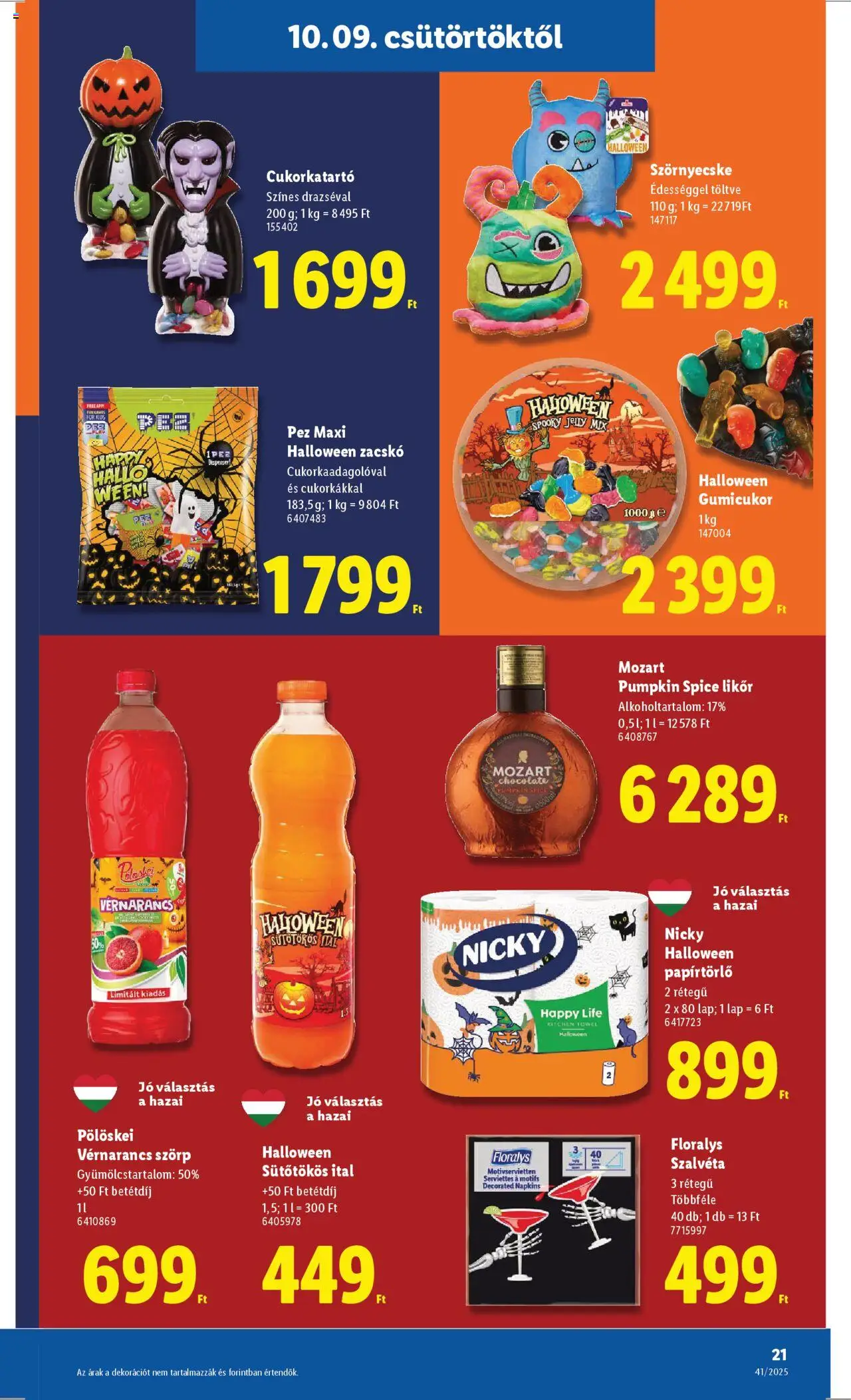 Lidl akciós ujság - amely érvényes a következő dátumtól: 09.10.2025 | Oldal: 21 | Termékek: Szörp, Papírtörlő, Gumicukor, Likőr