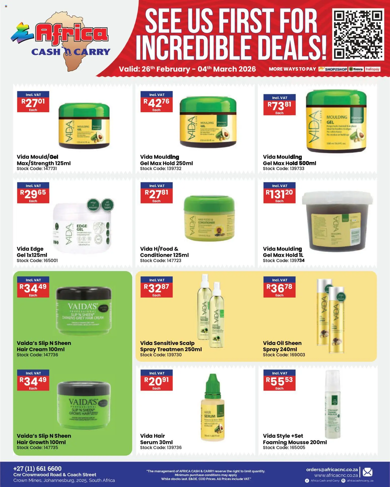 New Africa Cash & Carry catalogue – valid from 26.02.2026 | Page: 47 | Products: Serum, Conditioner, Cream, Stock