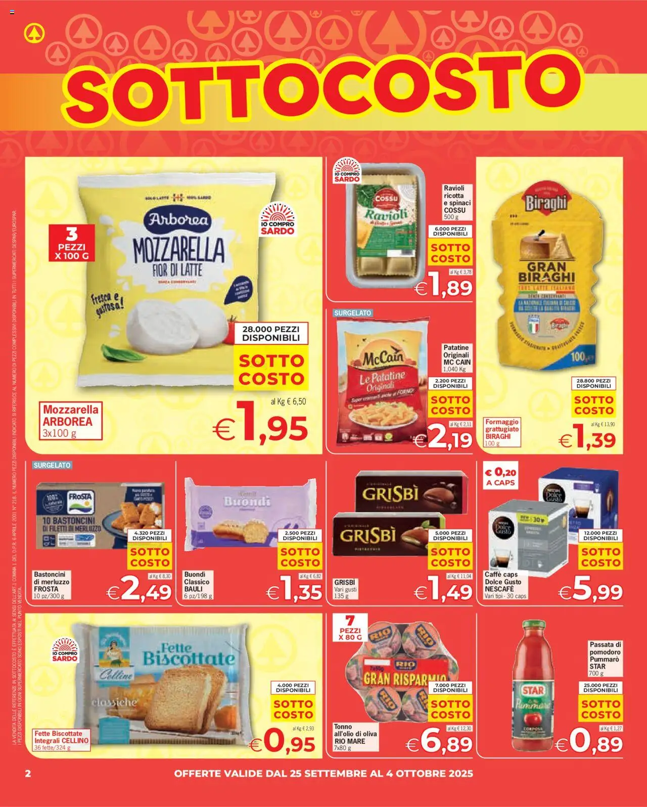 Volantino Despar del 25.09.2025 | Pagina: 2 | Prodotti: Patatine, Formaggio, Tonno, Miele