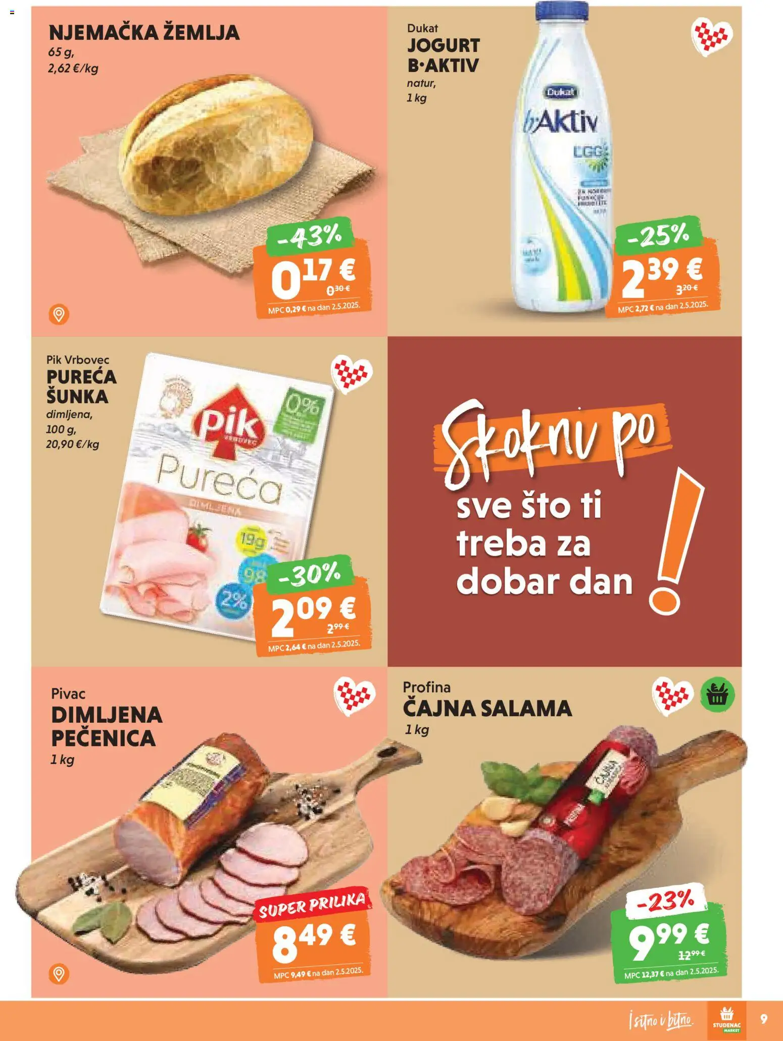 Studenac katalog | vrijedi od 05.11.2025 | Stranica: 9 | Proizvodi: Jogurt, Salama, Šunka, Pik Vrbovec