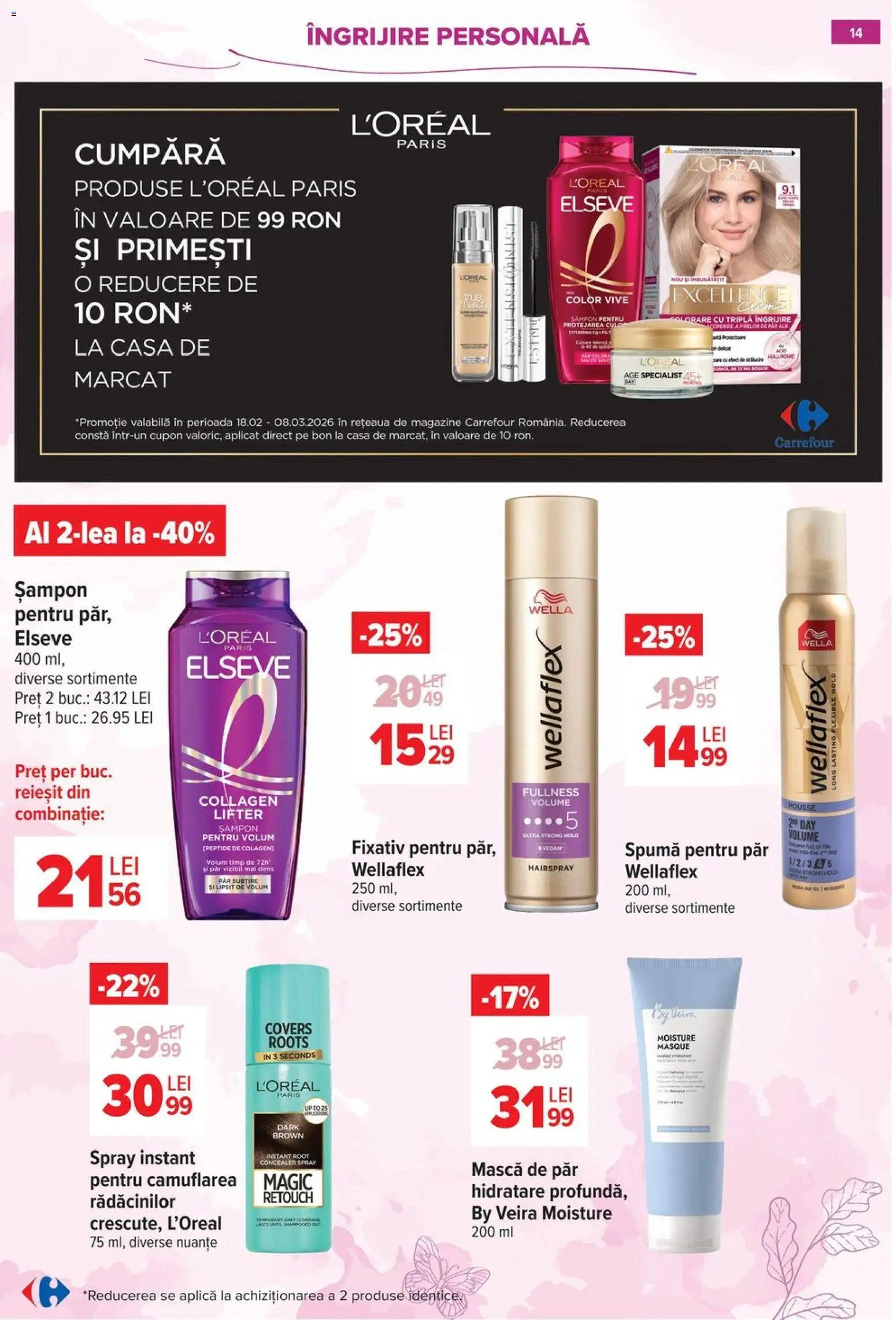 Noul catalog Carrefour – valabil de la 18.02.2026 | Pagină: 14 | Produse: Spumă pentru păr, Concealer, Șampon, Mască de păr