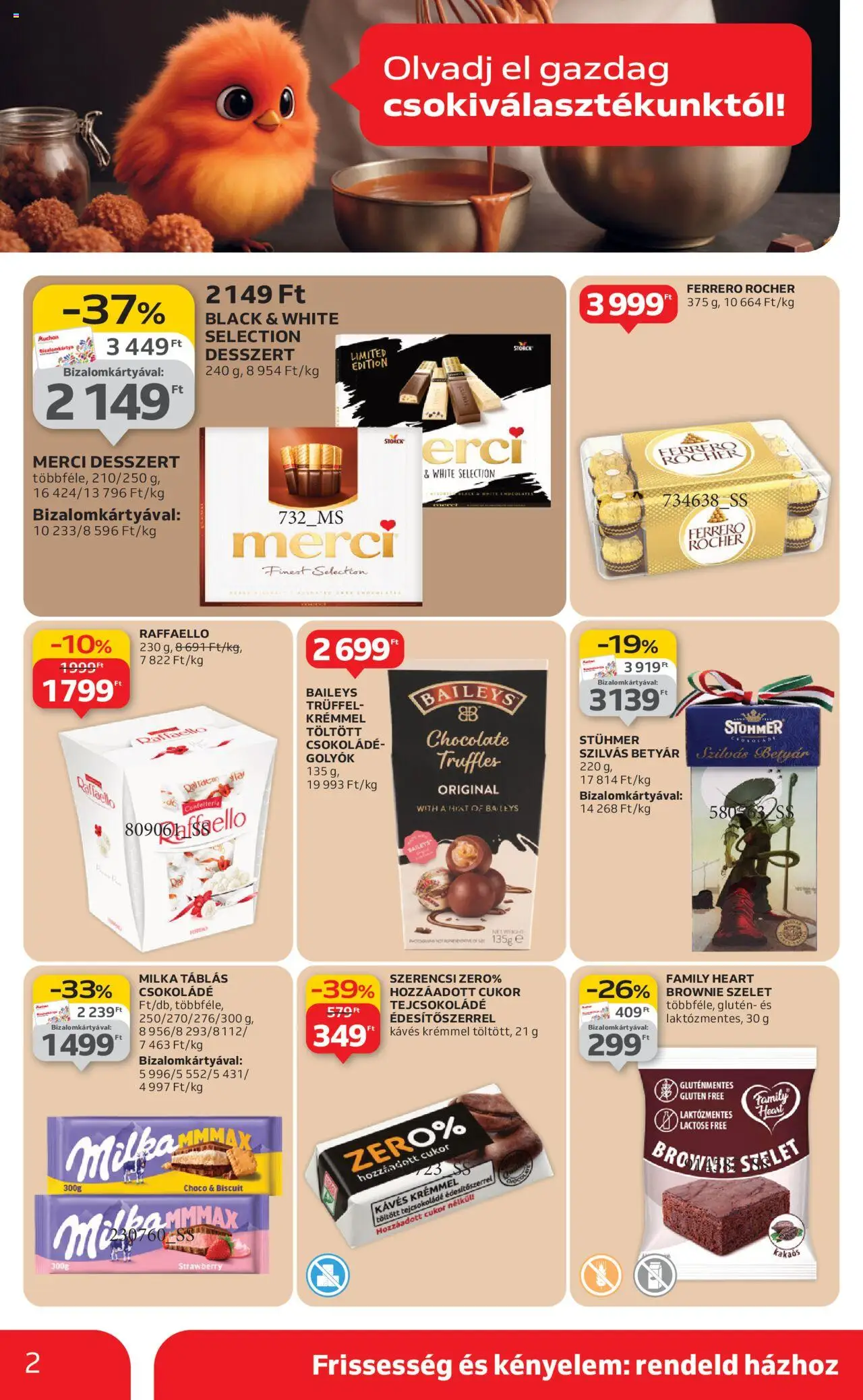 Auchan akciós ujság - amely érvényes a következő dátumtól: 09.10.2025 | Oldal: 2 | Termékek: Raffaello, Tejcsokoládé, Gluténmentes, Cukor