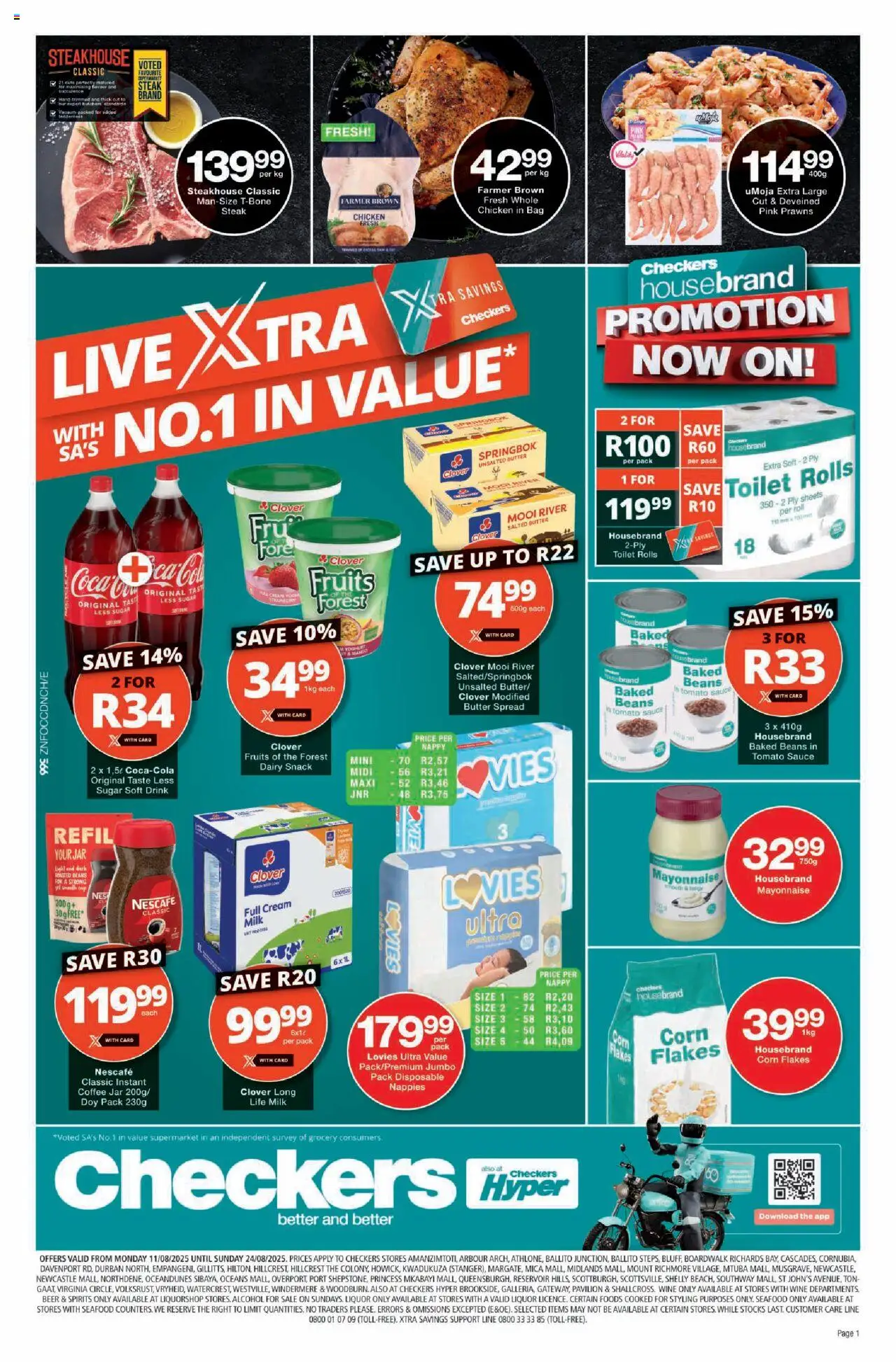 Checkers Specials │ valid from 11.08.2025 | Page: 1 | Products: Baked beans, Toilet, Sauce, Sugar