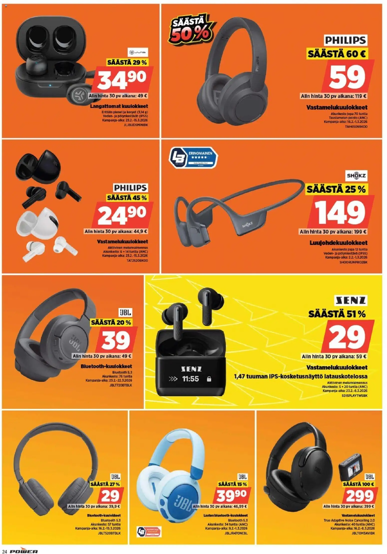 Power tarjoukset – voimassa 23.03.2026 alkaen | Sivu: 24 | Tuotteet: Vastamelukuulokkeet, Langattomat kuulokkeet, Kuulokkeet