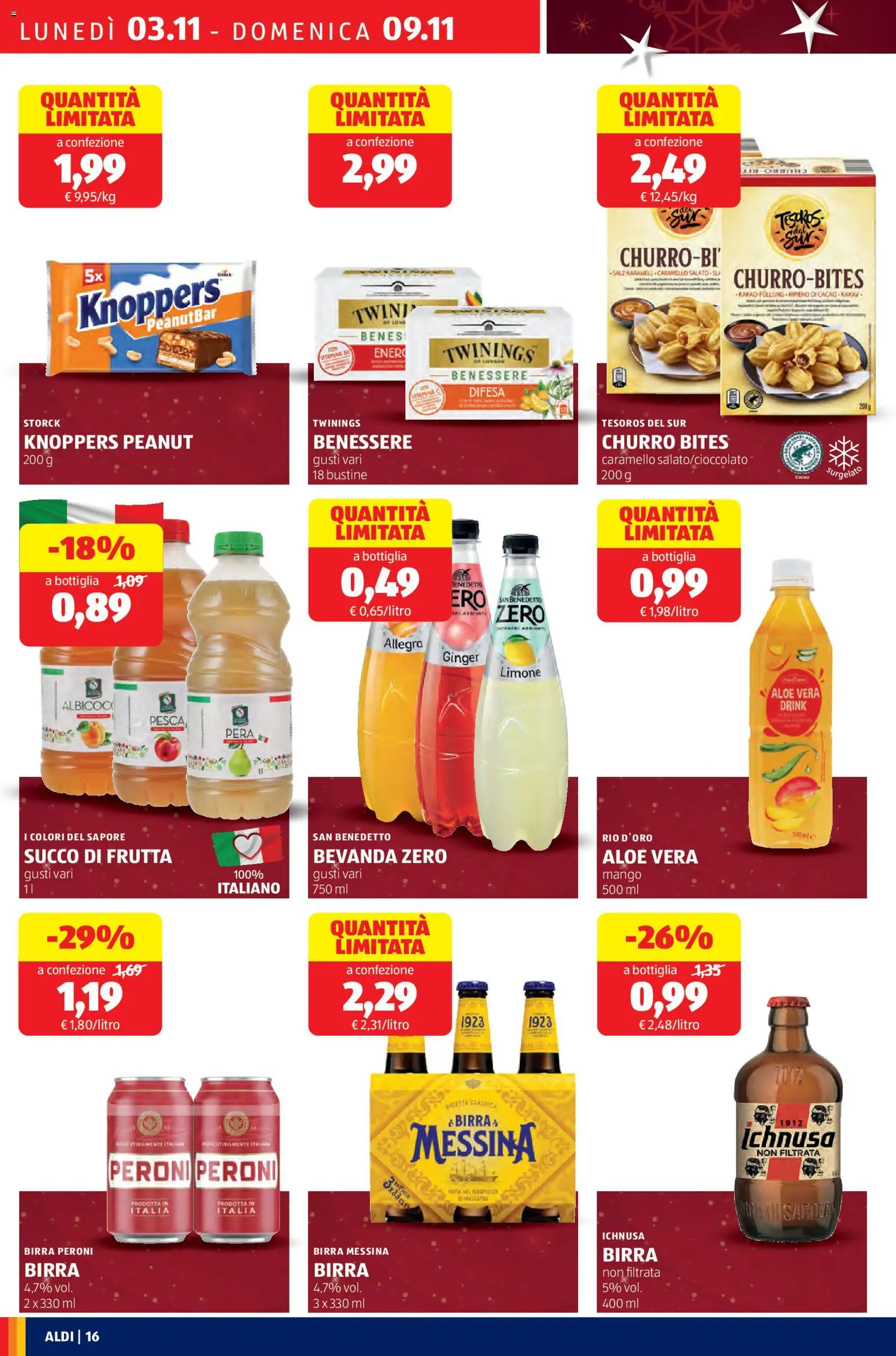 Volantino Aldi del 03.11.2025 | Pagina: 16 | Prodotti: Birra, Limone, Mango, Aloe vera