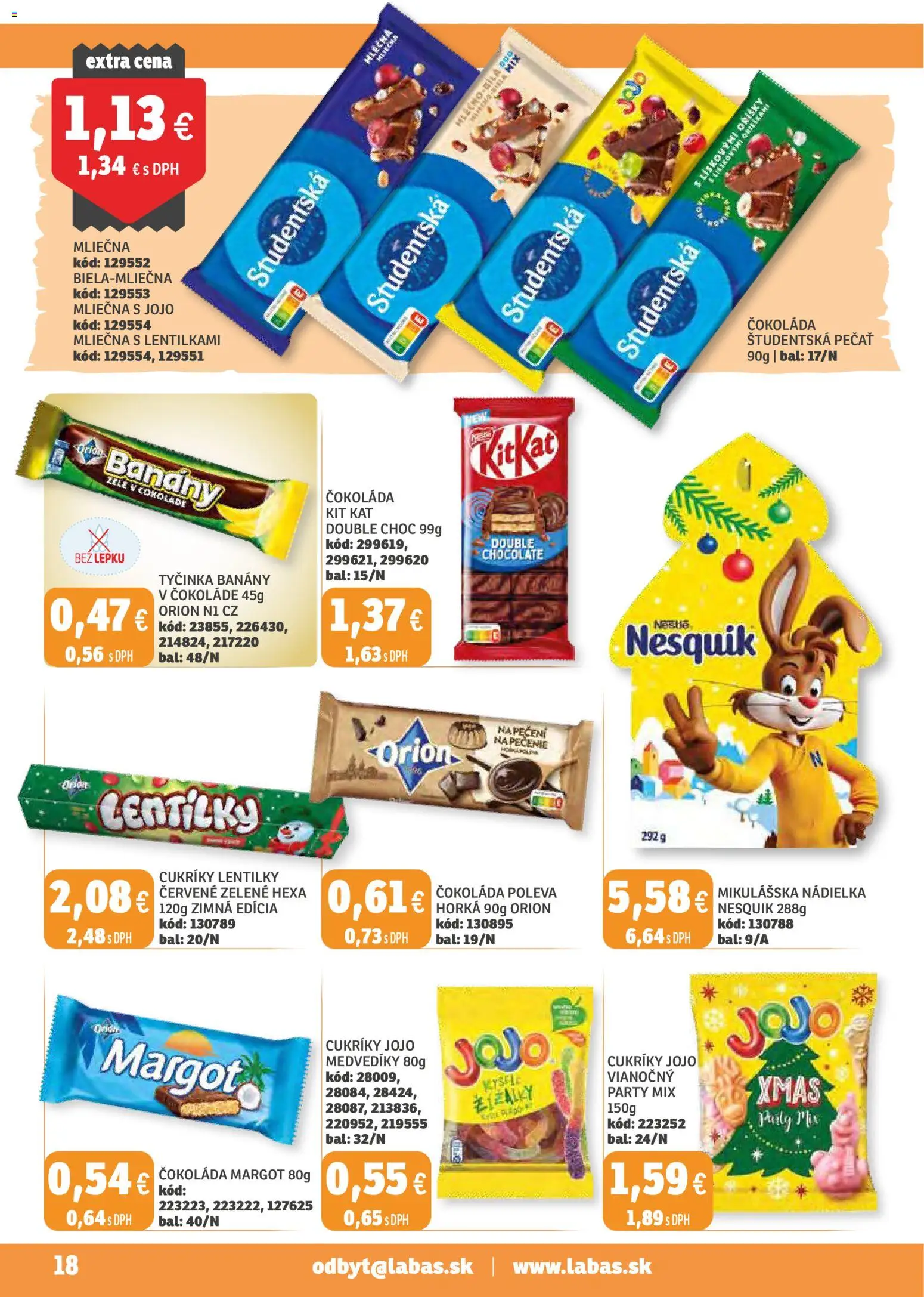Nové Labaš akcie – leták je platný od 31.10.2025 | Strana: 18 | Produkty: Banány, Cukríky, Študentská pečať, Nesquik