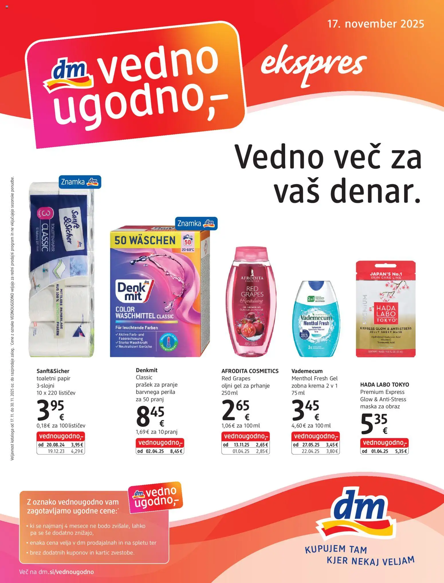 Novi DM Drogerie Markt katalog ponudbe – veljaven od 17.11.2025 | Stran: 1 | Izdelki: Prašek, Toaletni papir, Krema, Maska