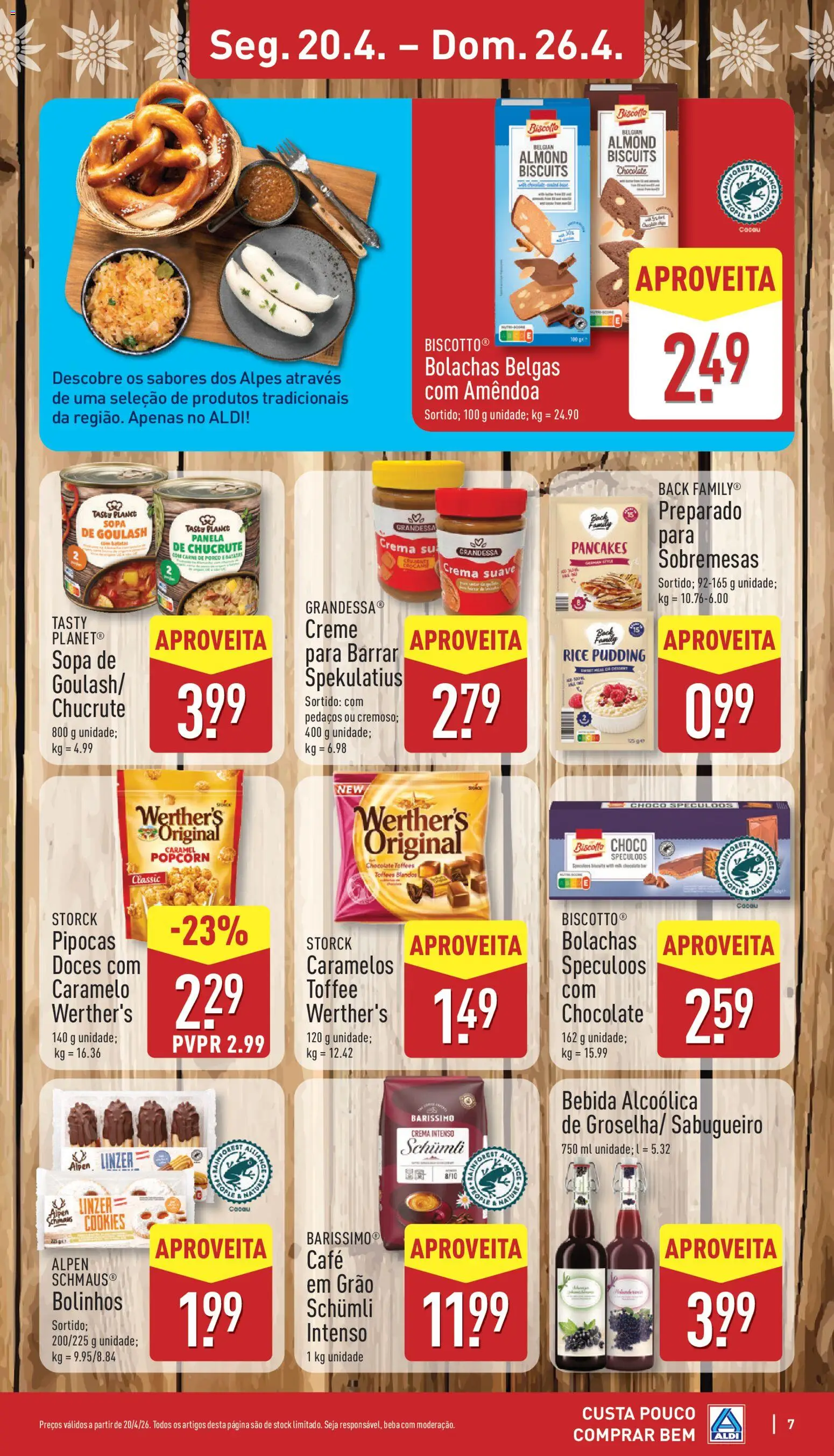 Aldi folheto │ válido de 20.04.2026 | Página: 7 | Produtos: Bolachas, Chocolate, Carne de porco, Creme