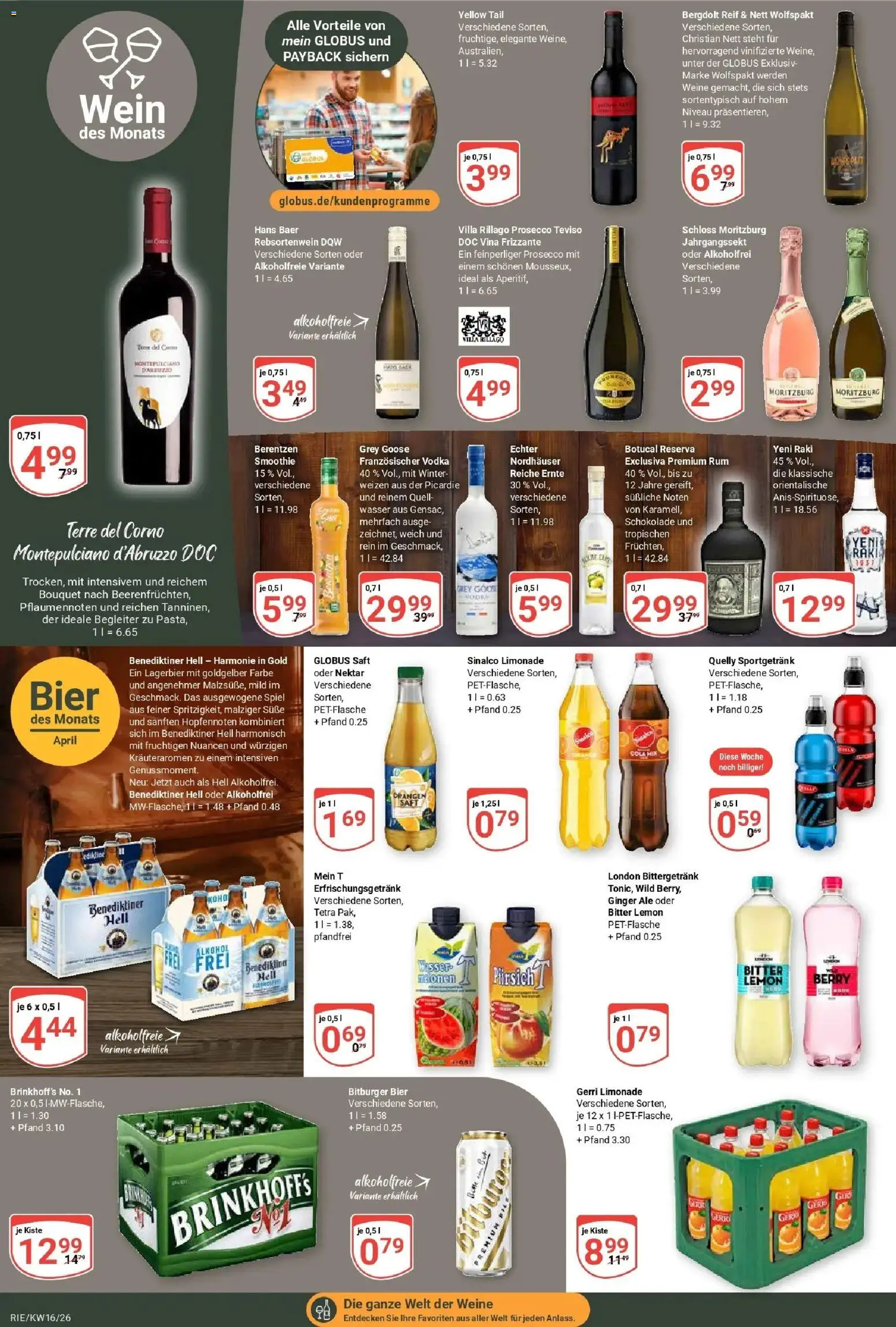 Globus Prospekt Bochum-Riemke	 – gültig ab 12.04.2026 | Seite: 16 | Produkte: Prosecco, Wasser, Saft, Berentzen