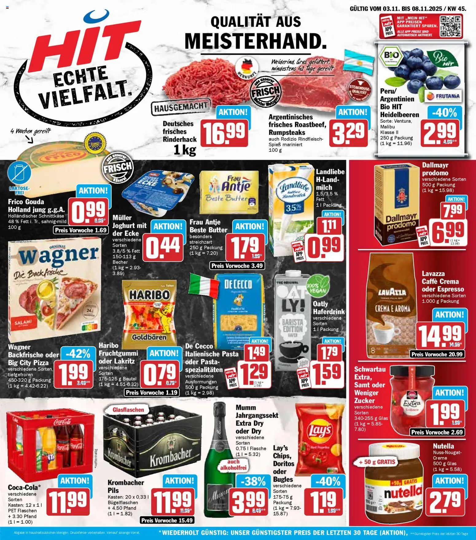 HIT - Nordrhein-Westfalen – gültig ab 03.11.2025 | Seite: 1 | Produkte: Butter, Nutella, Heidelbeeren, Oatly