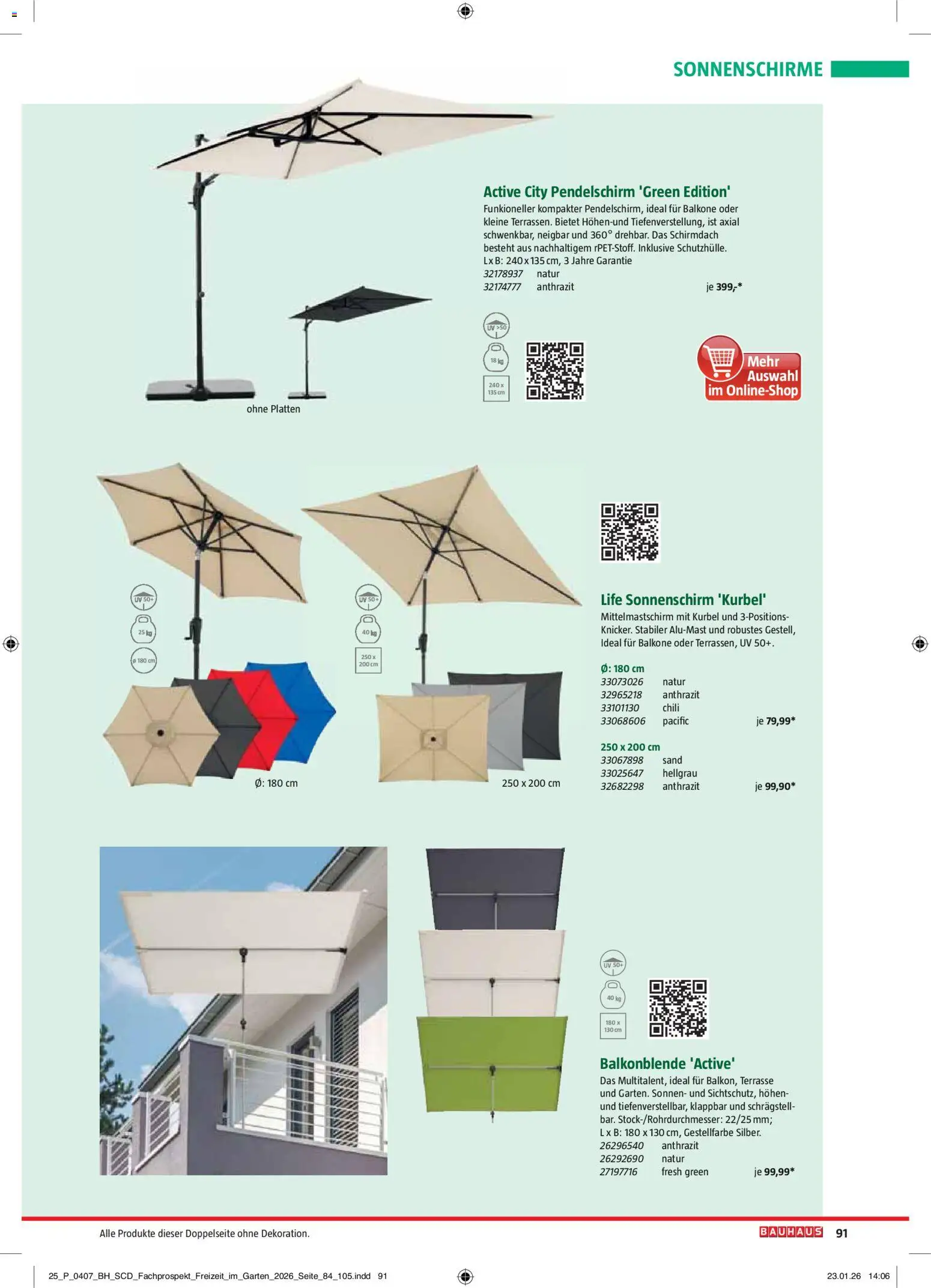 Bauhaus Freizeit im Garten – gültig ab 02.03.2026 | Seite: 91 | Produkte: Chili, Sonnenschirm