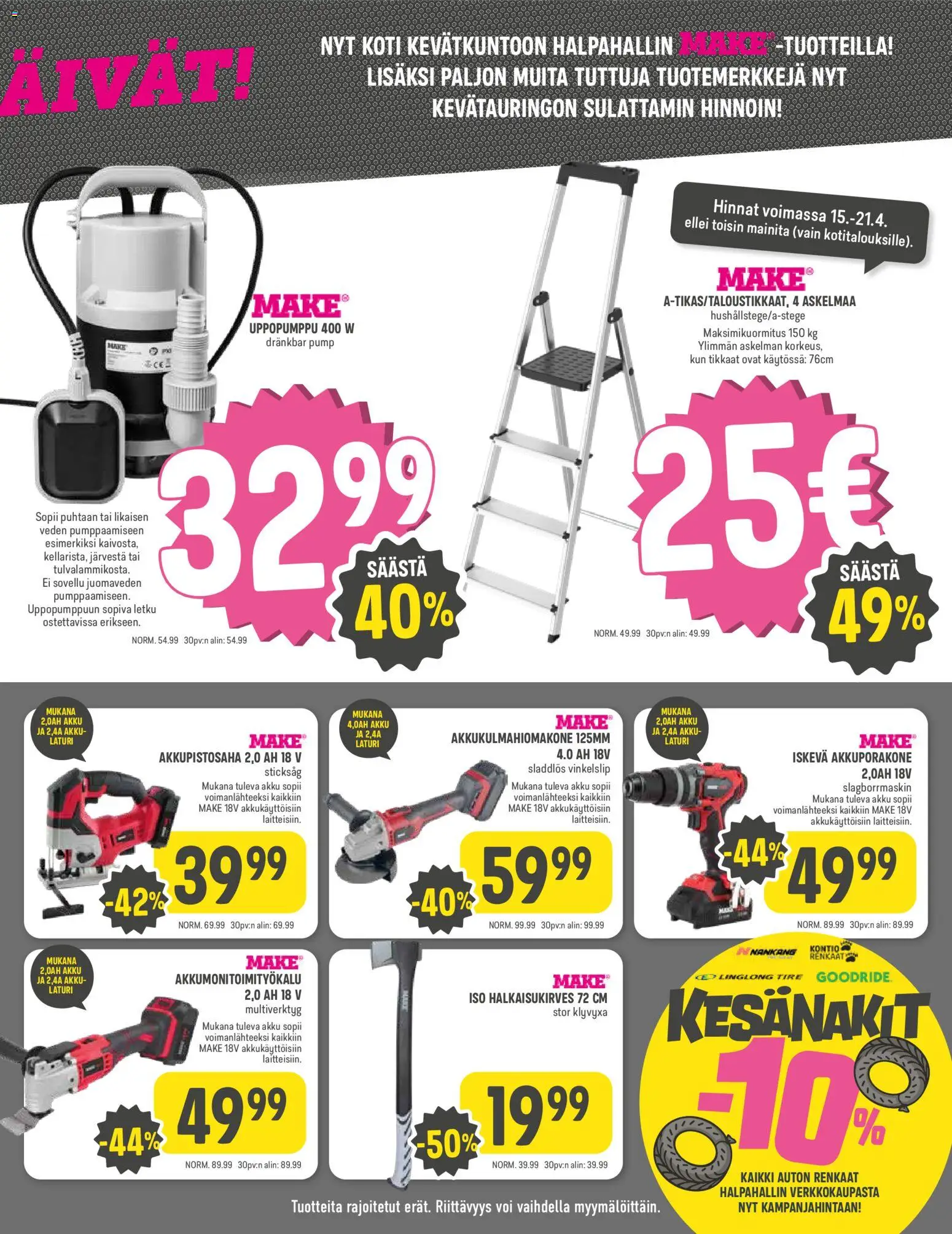 Halpa Halli tarjoukset – voimassa 15.04.2026 alkaen | Sivu: 7 | Tuotteet: Letku, Voi, Tikkaat, Laturi