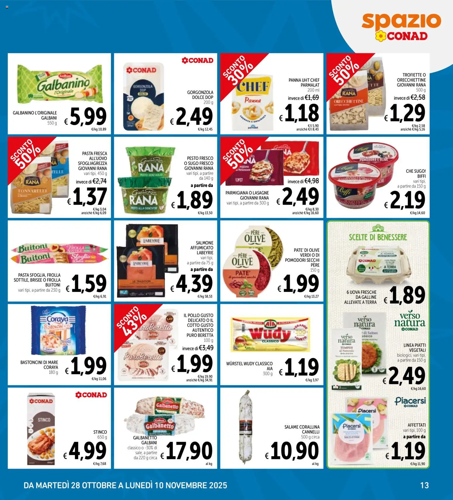 Volantino Spazio Conad del 28.10.2025 | Pagina: 13 | Prodotti: Salame, Pollo, Wurstel, Sugo