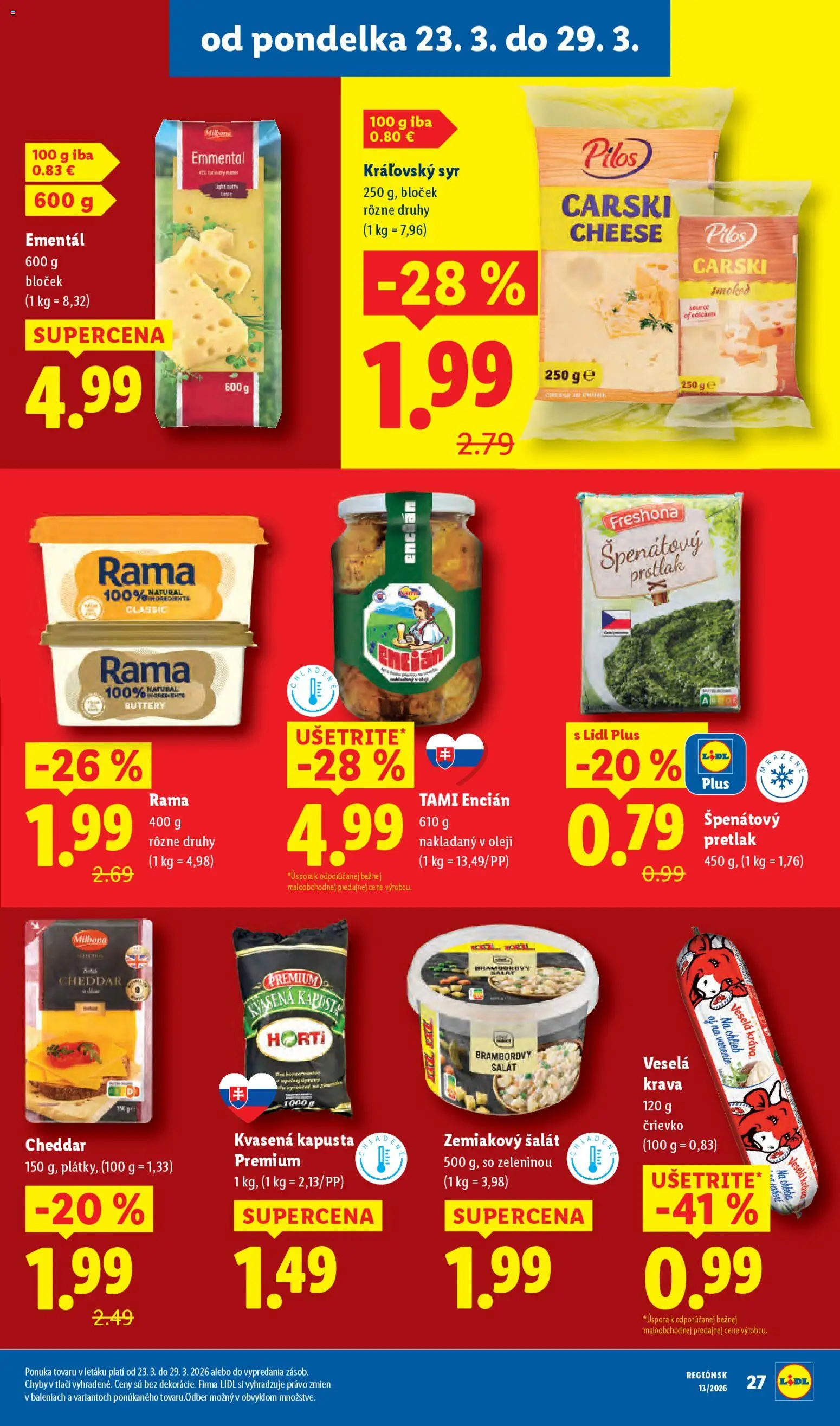 Nové Lidl akcie – leták je platný od 23.03.2026 | Strana: 33 | Produkty: Kapusta, Syr, Šalát, Rama