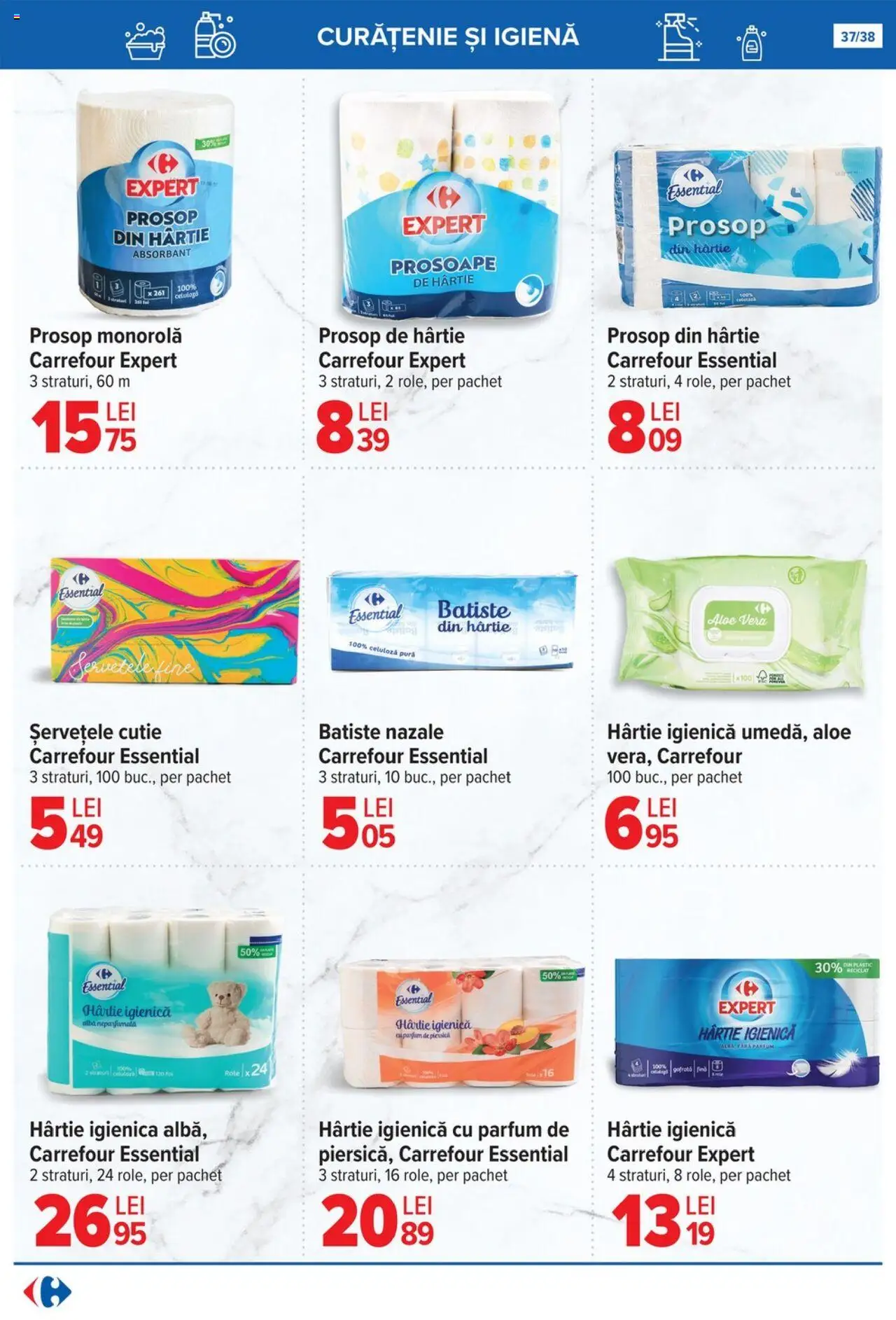 Noul catalog Carrefour – valabil de la 15.10.2025 | Pagină: 37 | Produse: Prosop monorolă, Aloe vera, Role, Cutie