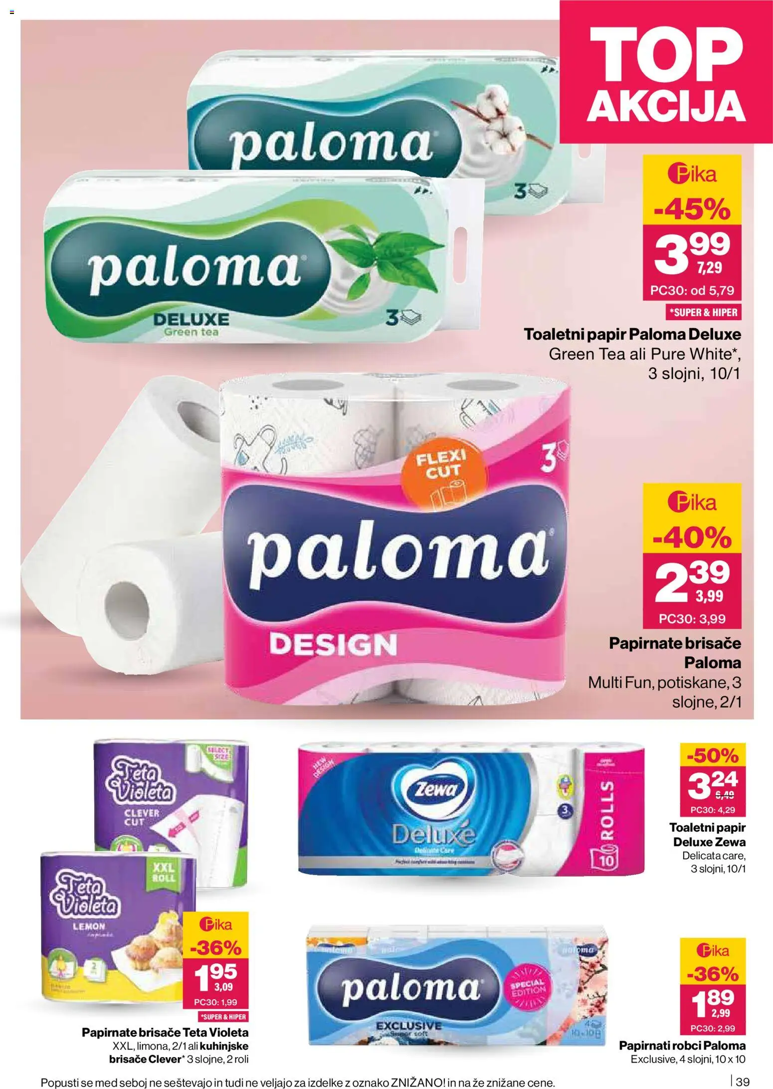 Novi Mercator katalog ponudbe – veljaven od 22.01.2026 | Stran: 39 | Izdelki: Toaletni papir, Papirnate brisače, Kuhinjske brisače