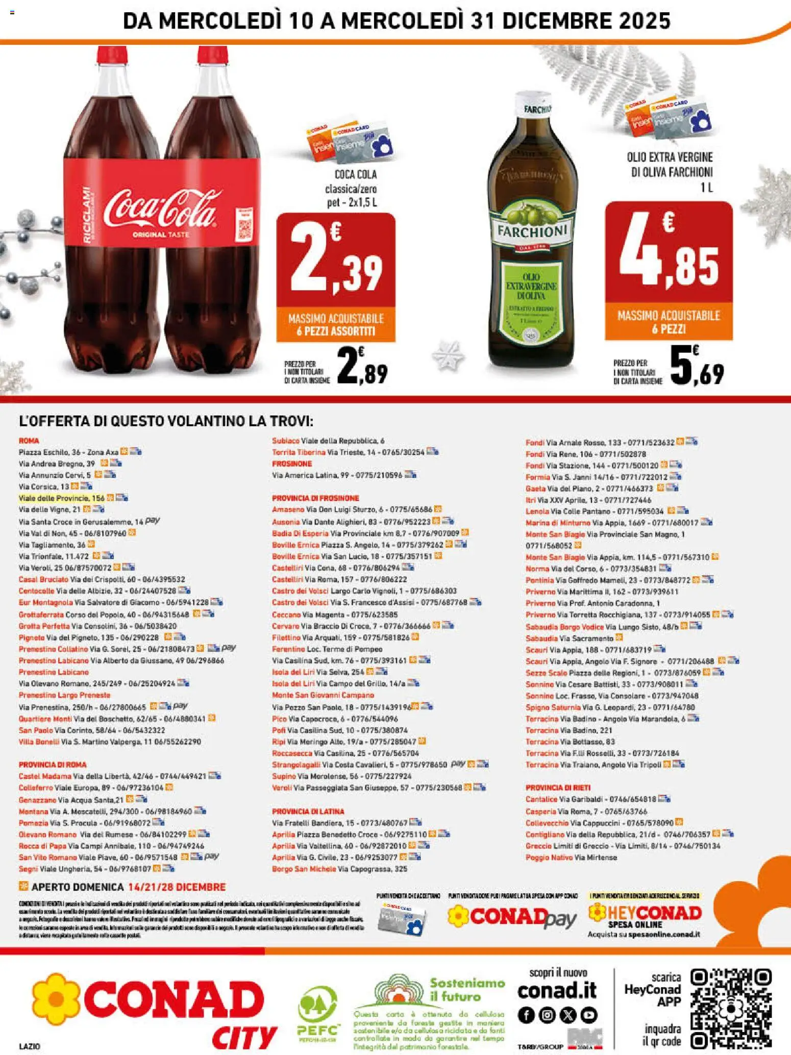 Volantino Conad del 10.12.2025 | Pagina: 20 | Prodotti: Acqua, Olio extra vergine, Mais, Coca Cola