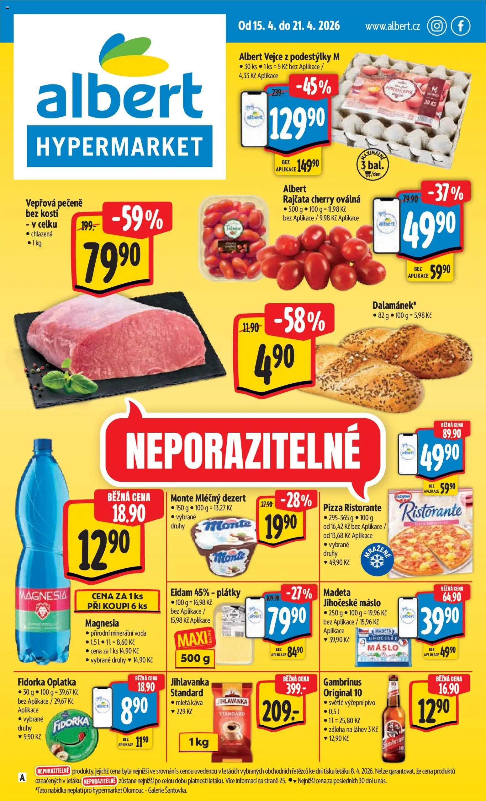 Albert leták - Hypermarket od 15.04.2026 | Strana: 1 | Produkty: Máslo, Pivo, Magnesia, Mletá káva