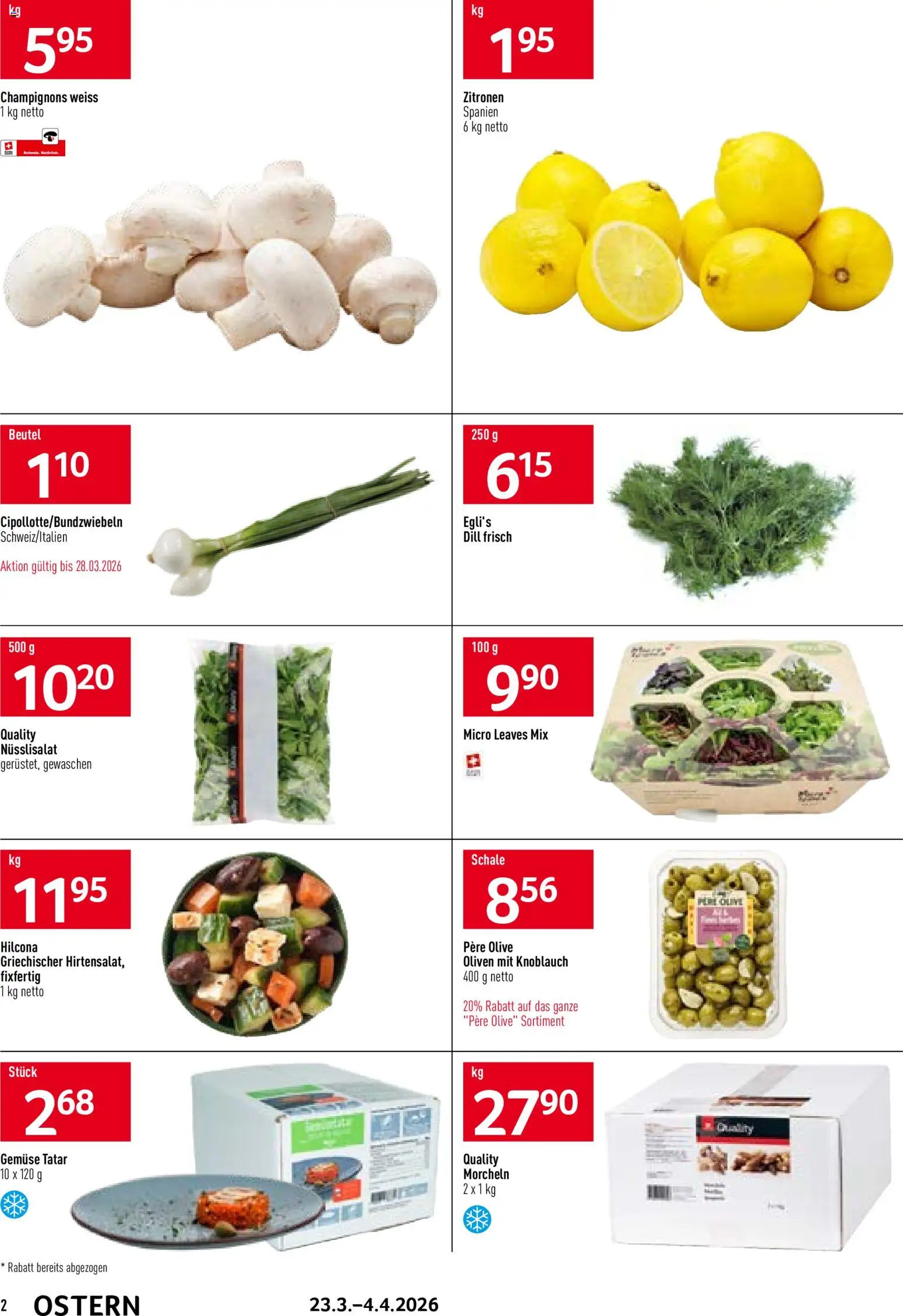 Prodega Aktionen Ostern – gültig ab 23.03.2026 | Seite: 2 | Produkte: Kammerjunker, Champignons, Dill, Gemüse