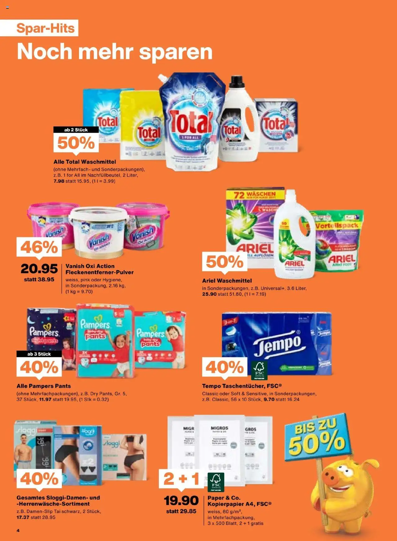 Migros Aktionen ab 26.08.2025 | Seite: 4 | Produkte: Waschmittel, Pampers