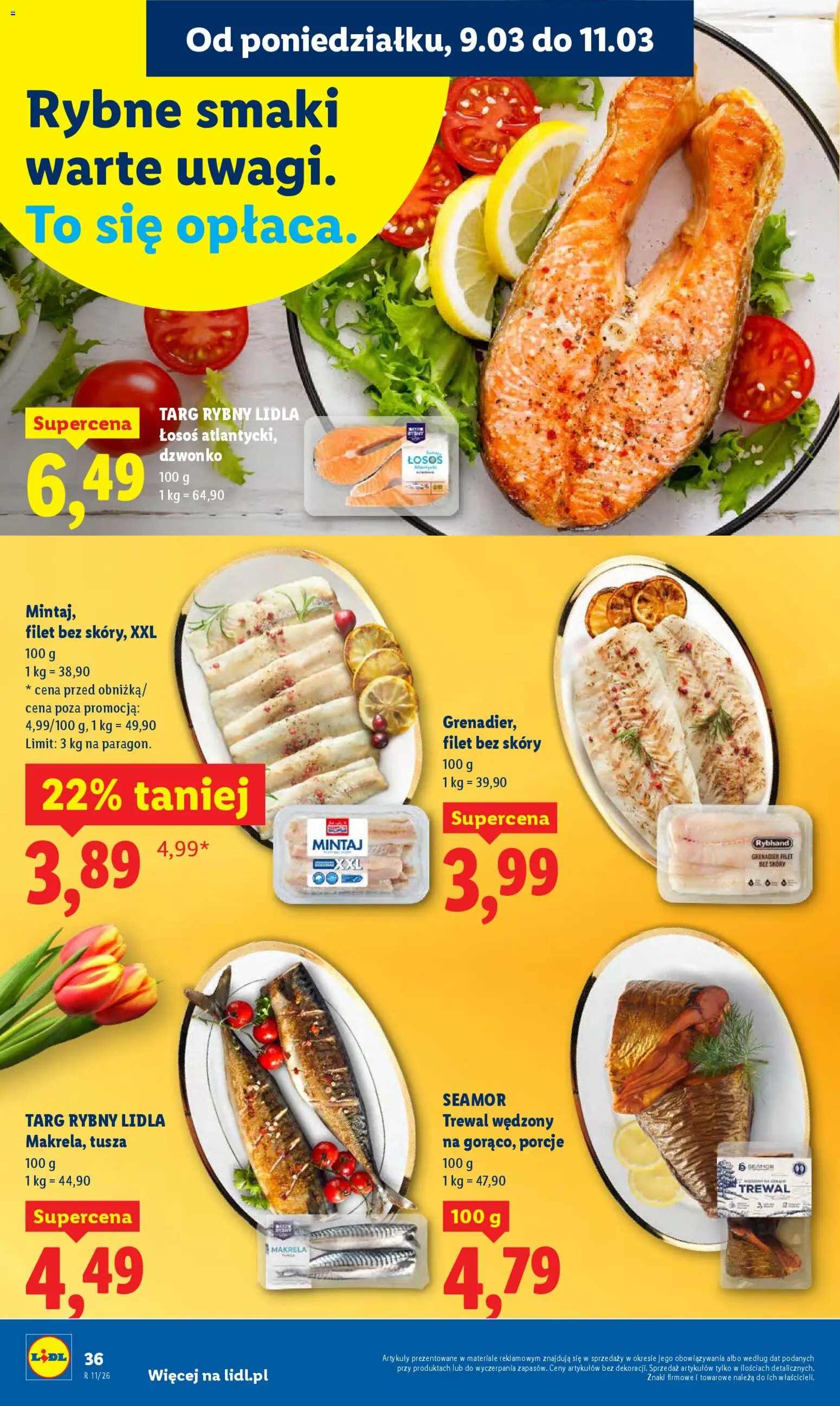 Lidl gazetka od 09.03.2026 | Strona: 36 | Produkty: Mintaj, Makrela, Łosoś, Trewal