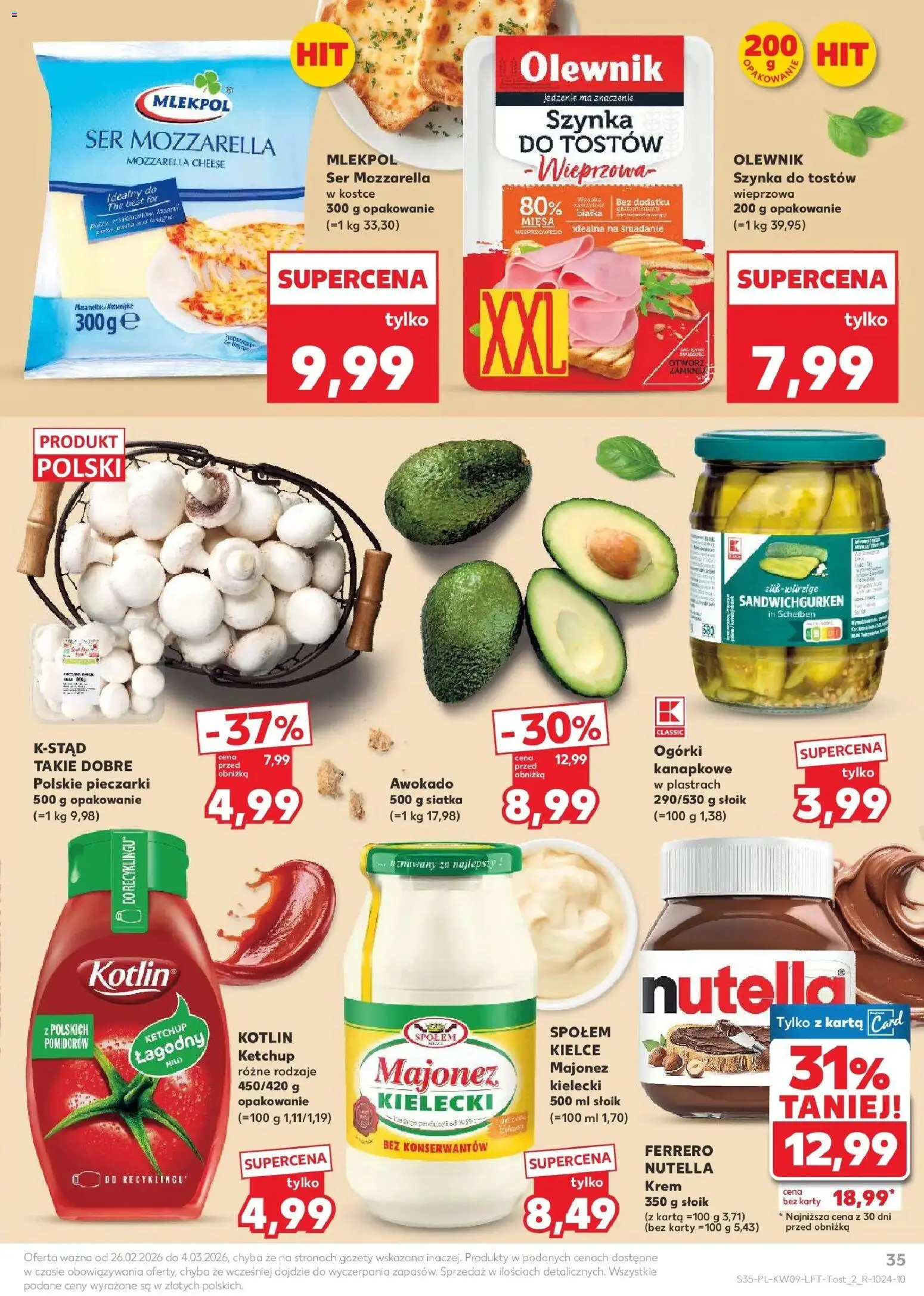 Kaufland gazetka od 26.02.2026 | Strona: 35 | Produkty: Mozzarella, Krem, Ogórki, Majonez