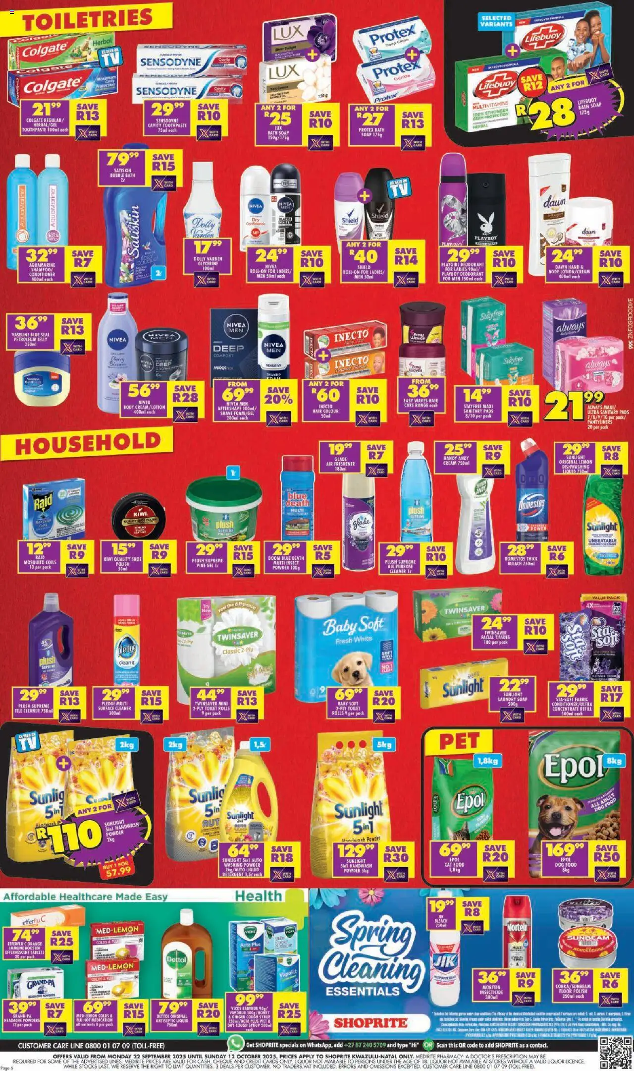 New Shoprite catalogue – valid from 22.09.2025 | Page: 6 | Products: Antiseptic liquid, Hair colour, Syrup, Cat food