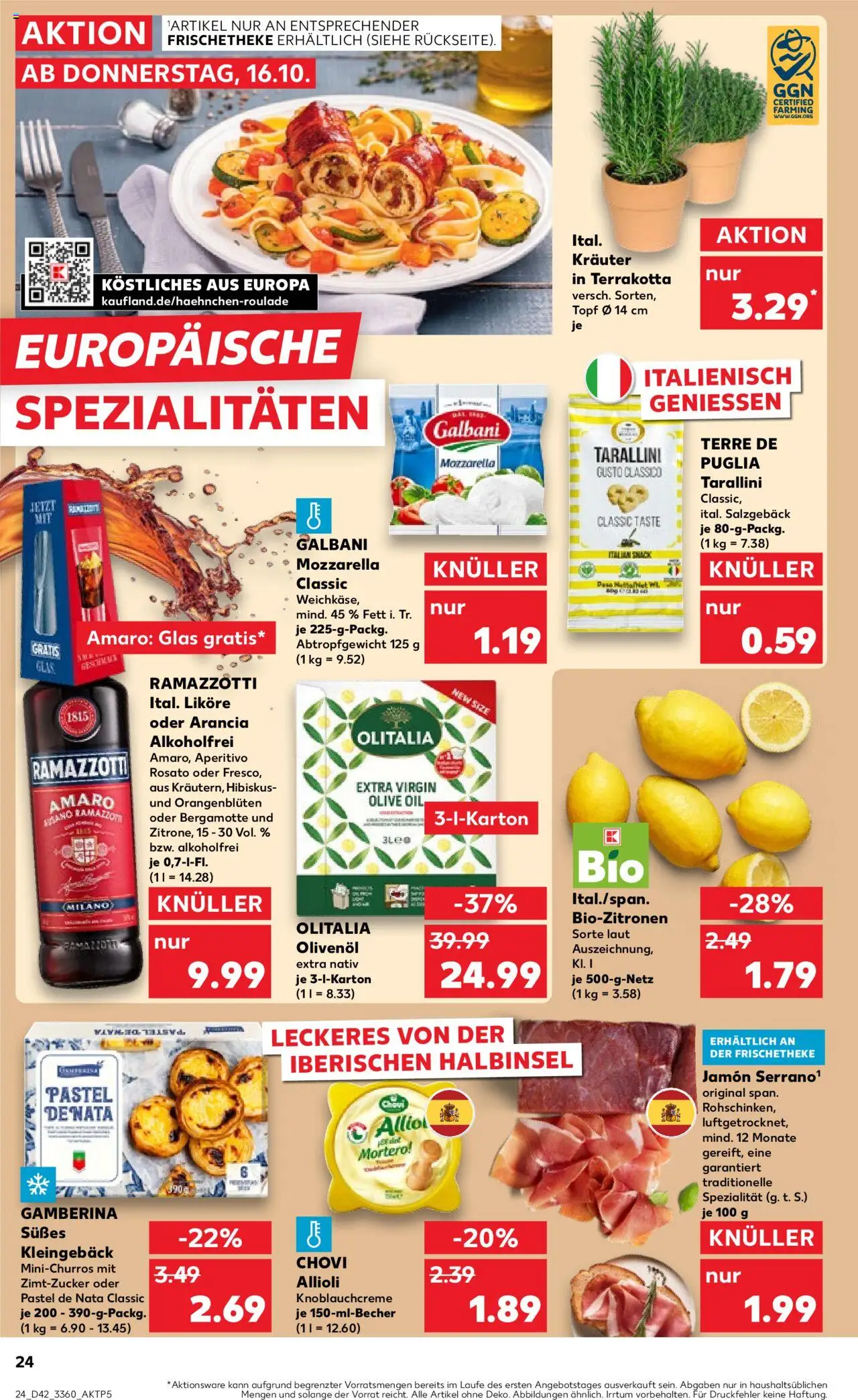 Kaufland prospekt Berlin	 – gültig ab 16.10.2025 | Seite: 24 | Produkte: Mozzarella, Olivenol, Ramazzotti