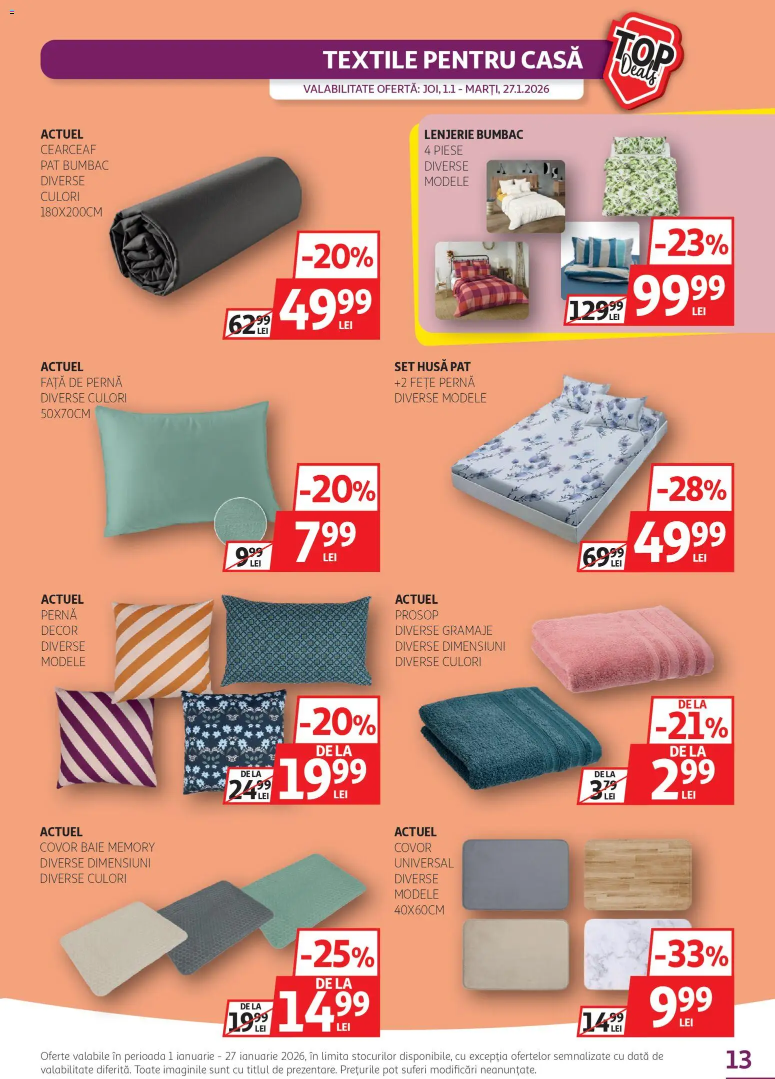 Noul catalog Auchan – valabil de la 01.01.2026 | Pagină: 13 | Produse: Pat, Pernă, Covor, Față de pernă