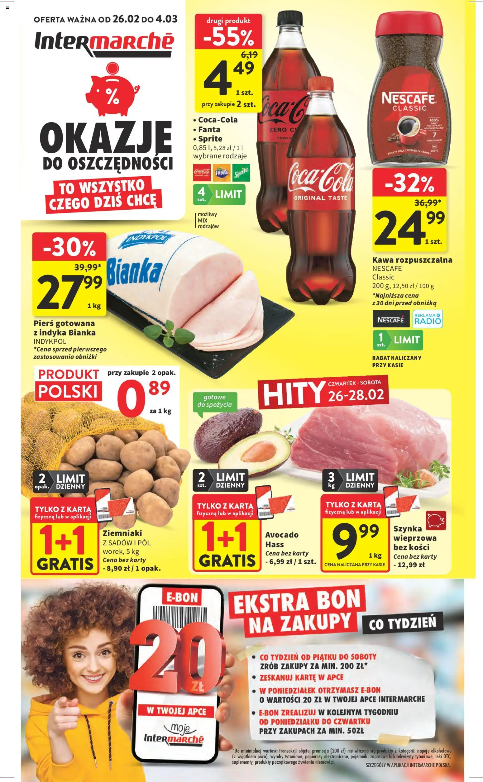 Intermarche Gazetka od 26.02.2026 | Strona: 1 | Produkty: Kawa rozpuszczalna, Napoje, Szynka, Ziemniaki