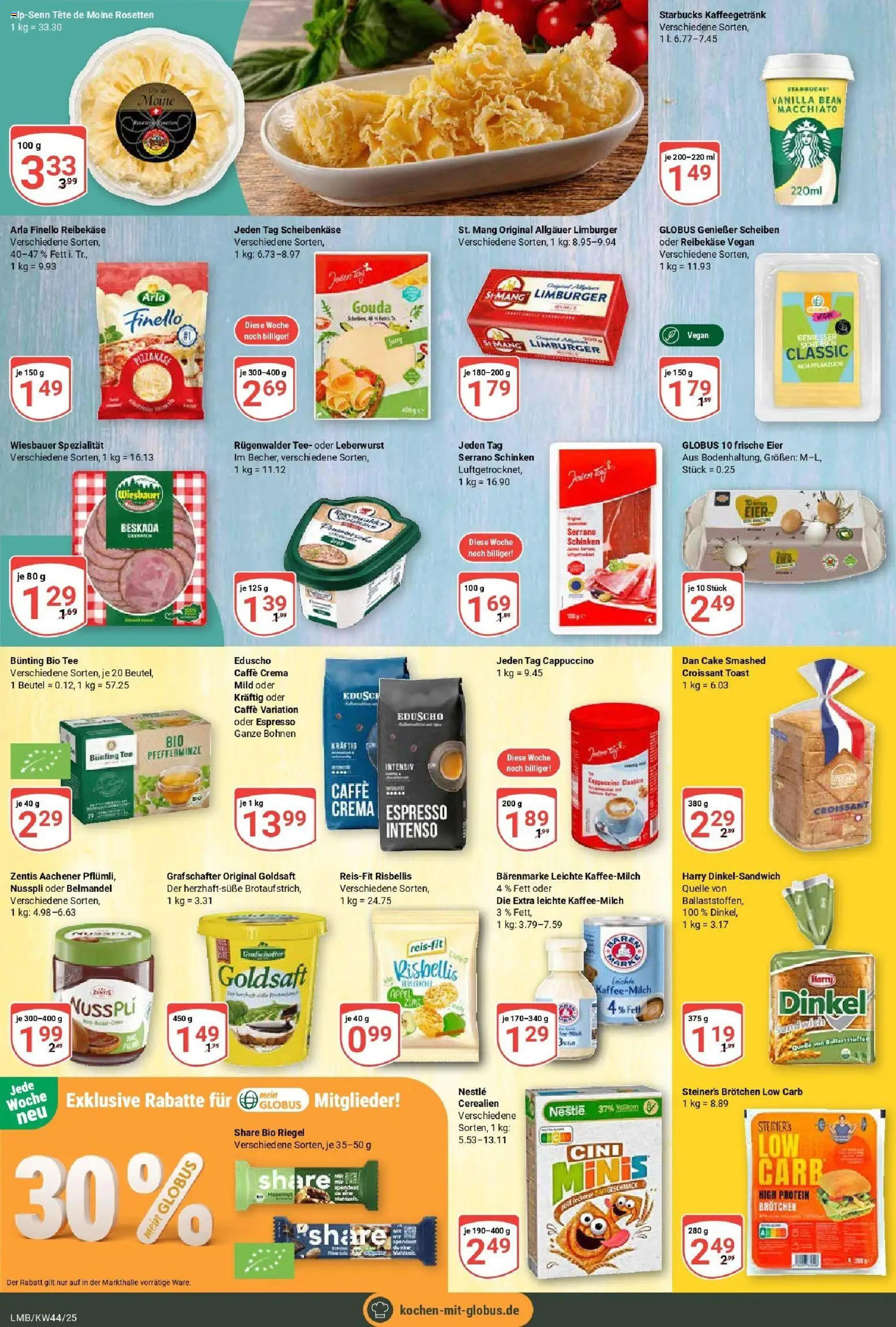 Globus prospekt Limburg	 – gültig ab 26.10.2025 | Seite: 14 | Produkte: Toast, Croissant, Tee, Eduscho