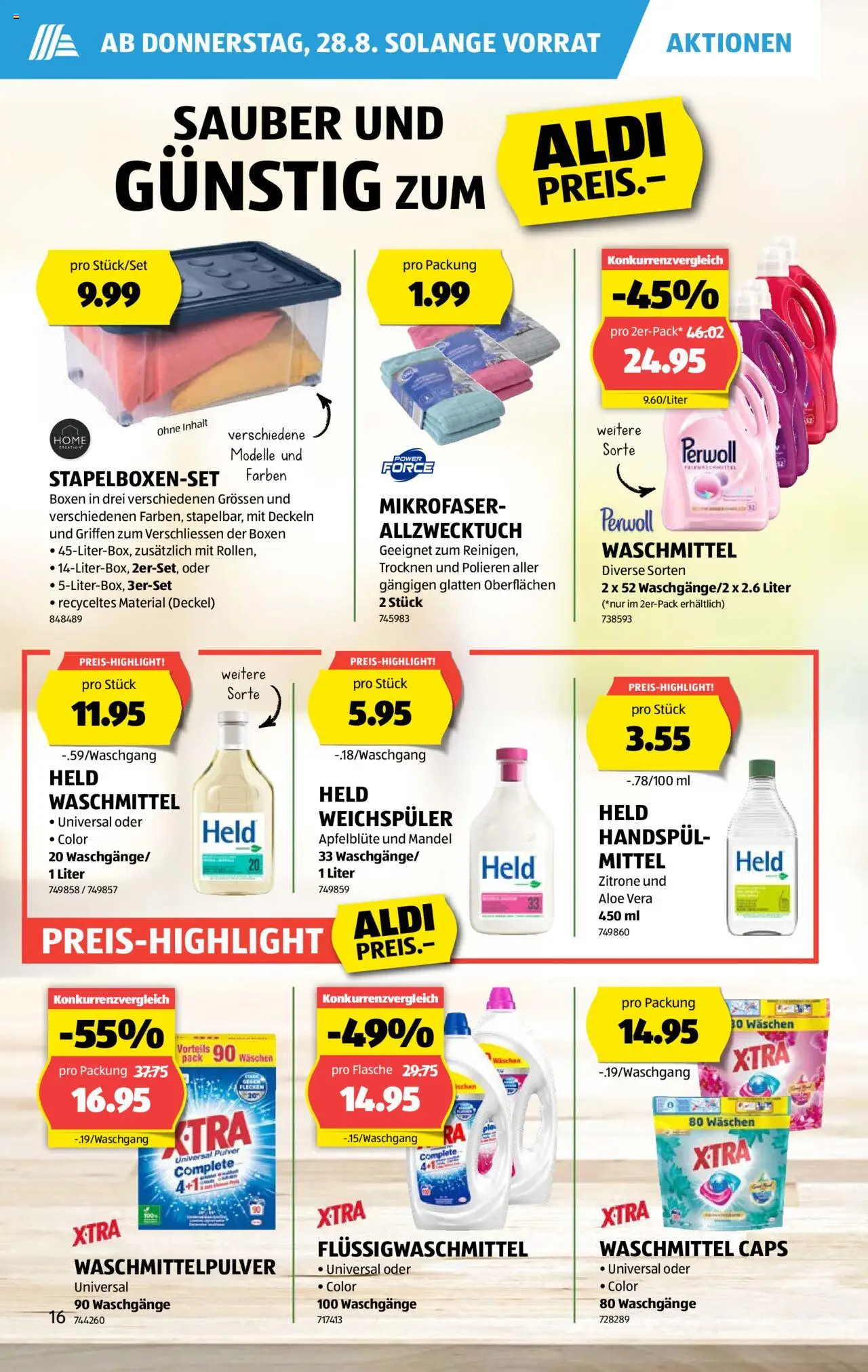 Aldi Aktionen ab 28.08.2025 | Seite: 16 | Produkte: Pulver, Weichspüler, Waschmittel, Zitrone