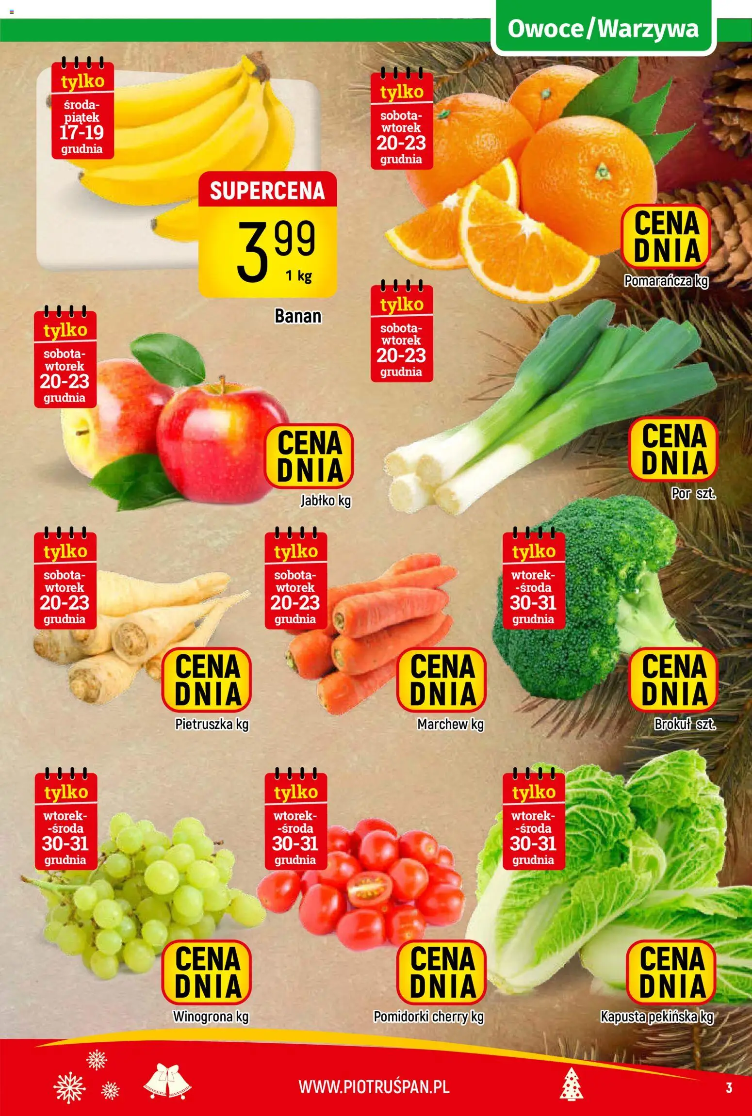Piotruś Pan Gazetka od 17.12.2025 | Strona: 3 | Produkty: Kapusta, Brokuł, Por, Banan