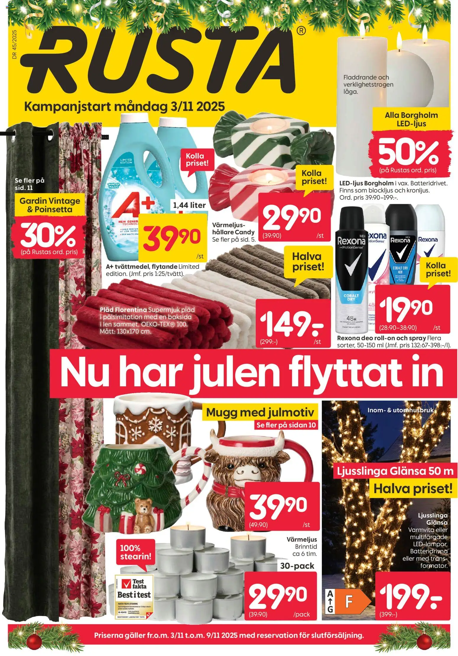 Rusta reklamblad aktuell från 03.11.2025 | Sida: 1 | Produkter: Pläd, Gardin, Galler, Värmeljus