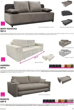 SENTY POHOVKA, rozkladacia pohovka s úložným priestorom vrátane vankúšov, materiál: látka Manila 05 taupe sivobéžová/látka Poso 03 taupe sivobéžová alebo Manila 16 sivá/látka Poso 60 sivá, rozmery (ŠxHxV): 197×83×75/90 cm, plocha na spanie (ŠxD): 141×196 cm, výška x hĺbka sedu: 42×40/72 cm. Výška spodného priestoru od podlahy je 5 cm. │ platný od 16.05.2025 | Strana: 33